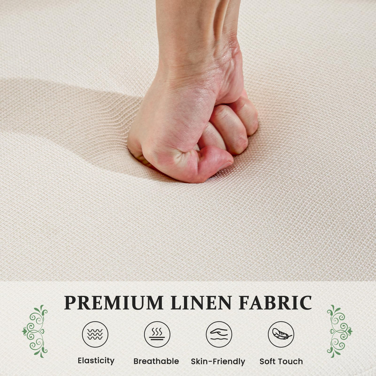 Furniliving Wooden Dining Chairs Set of 2, Mid-Century Modern Linen Upholstered Kitchen Chair with Solid Oak Wood, Farmhouse Dining Room Chairs, Beige Furniliving