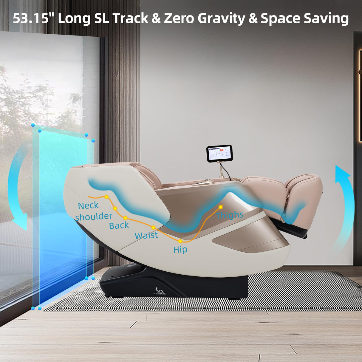 MassaMAX MT339 4D Massage Chair, Full Body Shiatsu Recliner with Electric Extendable Footrest, Zero Gravity, SL Track, Deep Yoga Stretch, 15 Modes, AI Voice Control, Foot Rollers, and Heating (Golden) MassaMAX