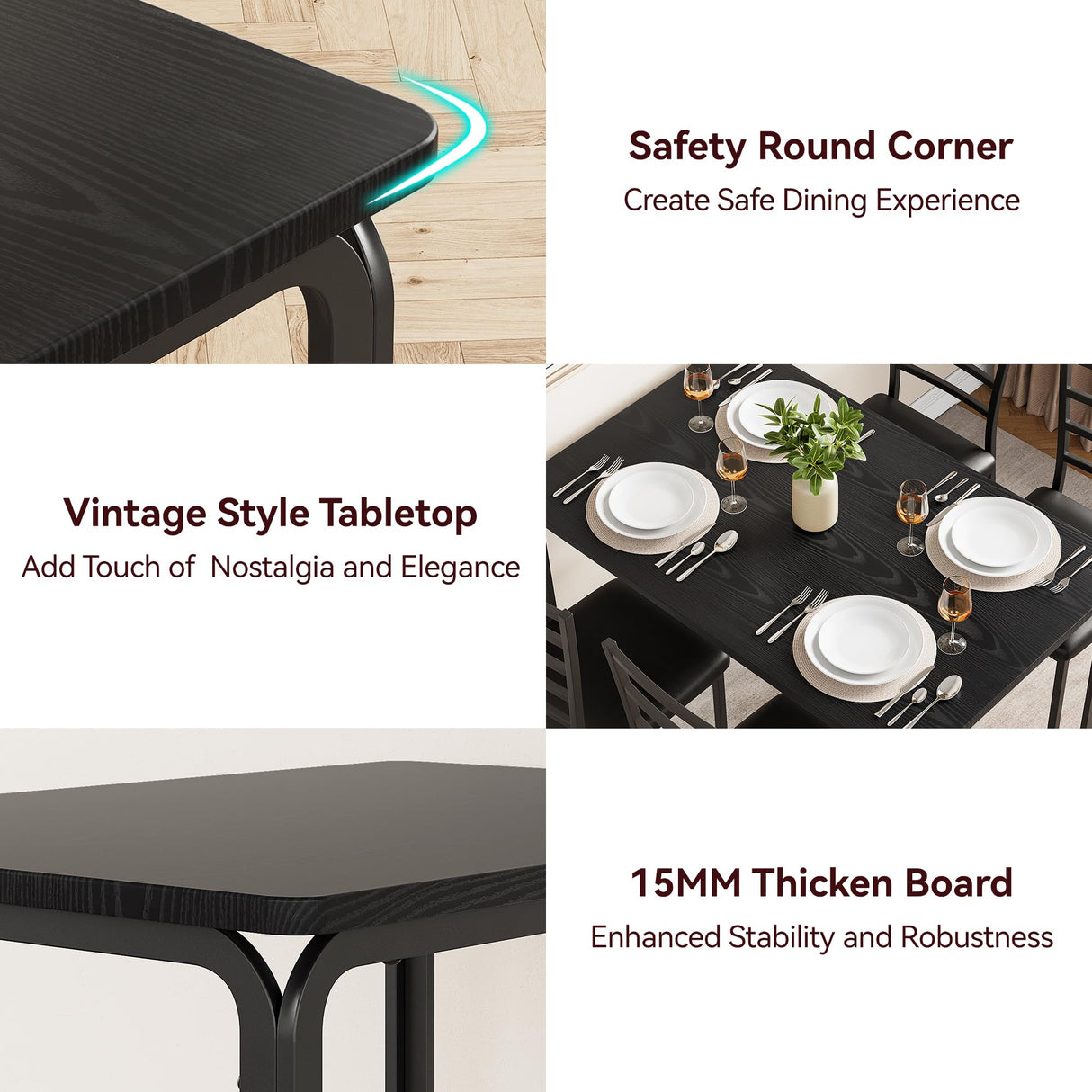 GarveeHome 5-Piece Kitchen Dining Room Table Chair Set for Small Space, Indoor Modern Dinette Set for 4, Square Dinner Table Set for Dinette, Breakfast, Black GarveeHome