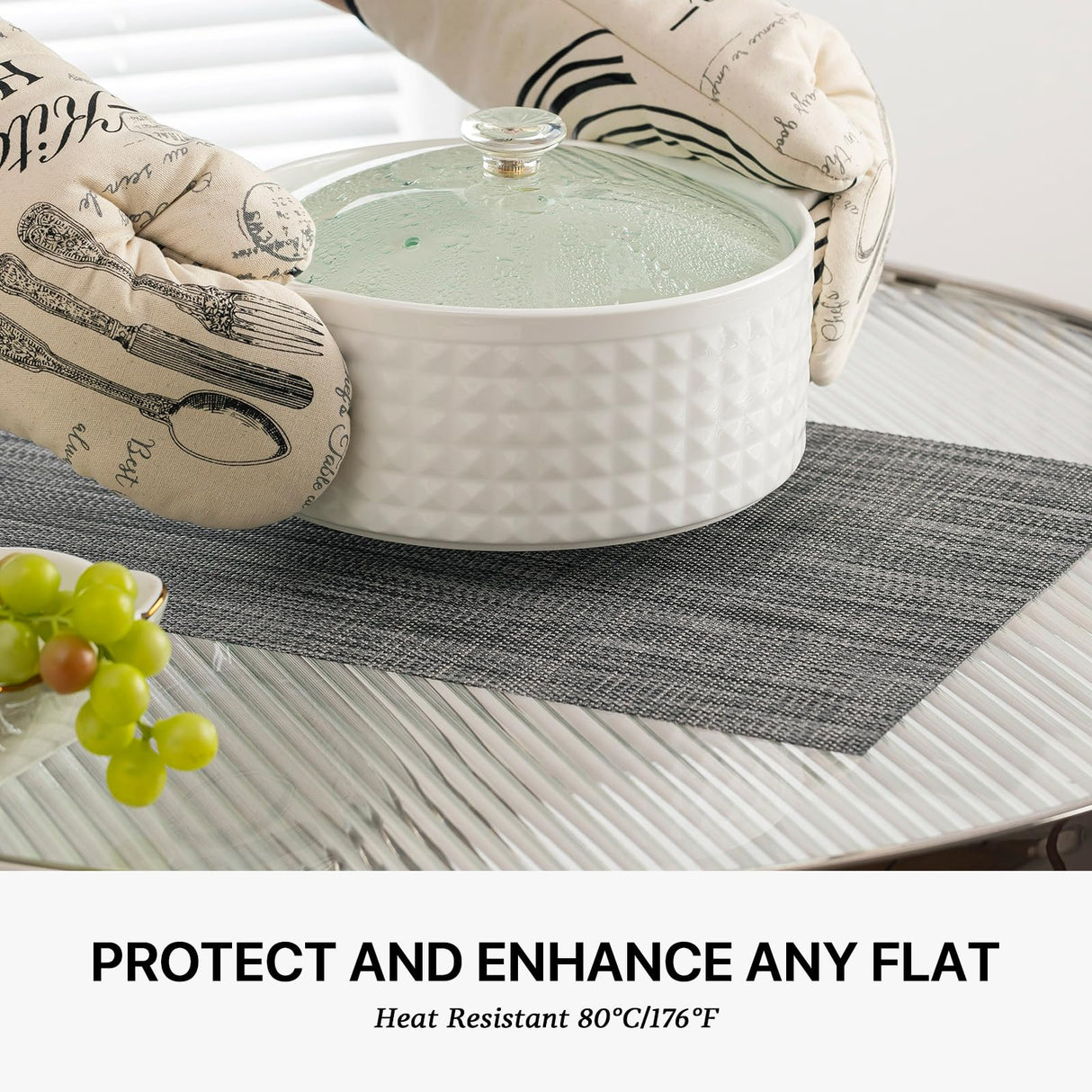 LEXMORE Placemats Set of 8 Vinyl/Plastic Woven Place Mats for Kitchen Table Indoor/Outdoor Washable Placemat Wipeable Dining Table Mats(Dark Gray) LEXMORE