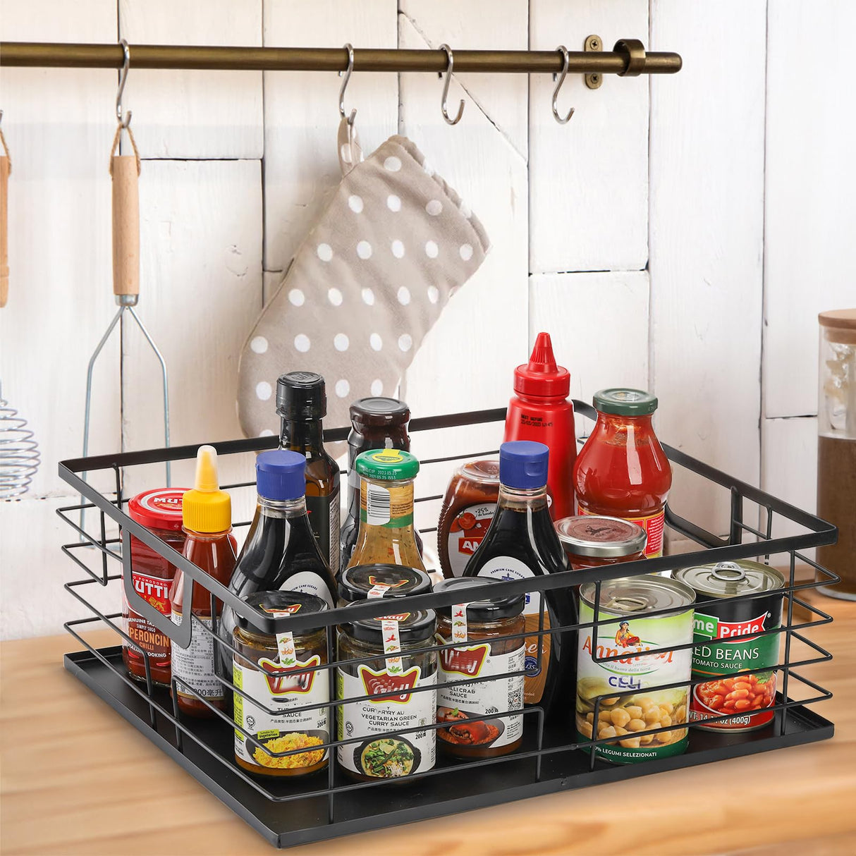 TOPZEA Black Metal Food Storage Basket for Pantry Organization, Large Steel Wire Farmhouse Basket Organizer Bin with Handles for Organizing Bathroom, Kitchen, Shelf, Cabinet, 16"x 12.5"x 6" TOPZEA