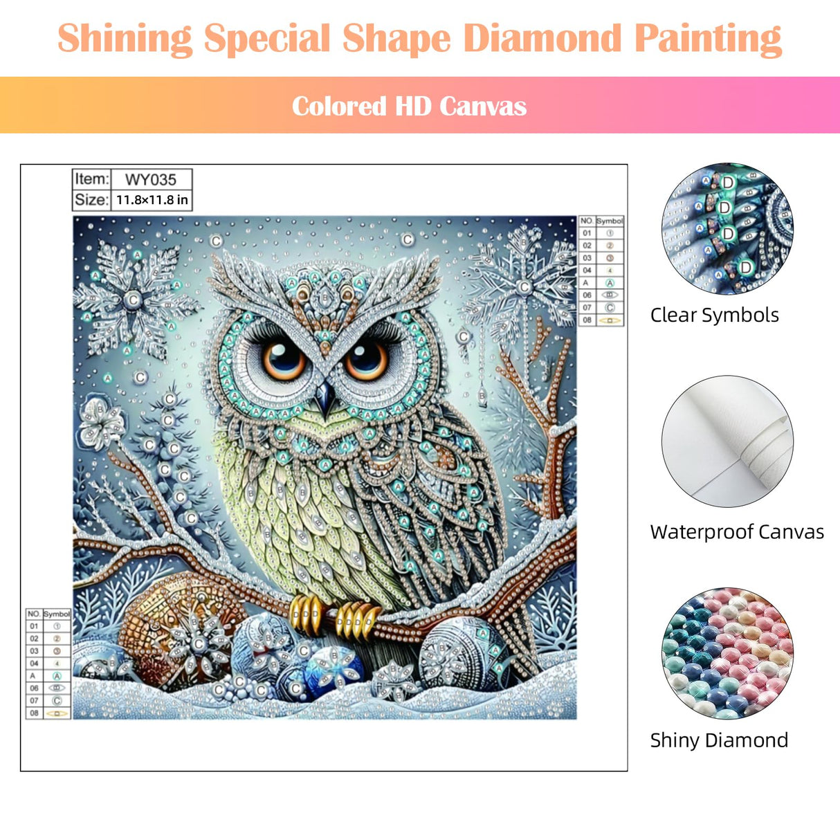 SuuTang 5D Special Shape Owl Diamond Art Painting Kits for Adults, Crystal Rhinestones Diamond Painting, Gem Art Diamond Dots Crafts for Beginners DIY, Home Wall Christmas Decor Gift, 12x12inch SuuTang