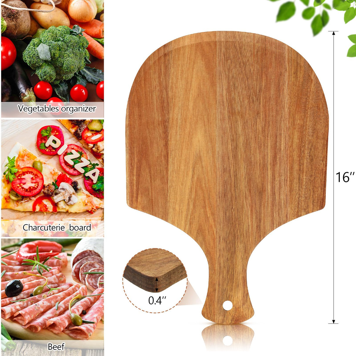 Roshtia 12 Pcs Pizza Peel, 17 x 12 Inches Wooden Pizza Peels for Making Pizza Wooden Pizza Paddle with Handle Hanging Pizza Cutting Board Spatula Paddle for Bread Cheese Kitchen (Acacia Wood) Roshtia