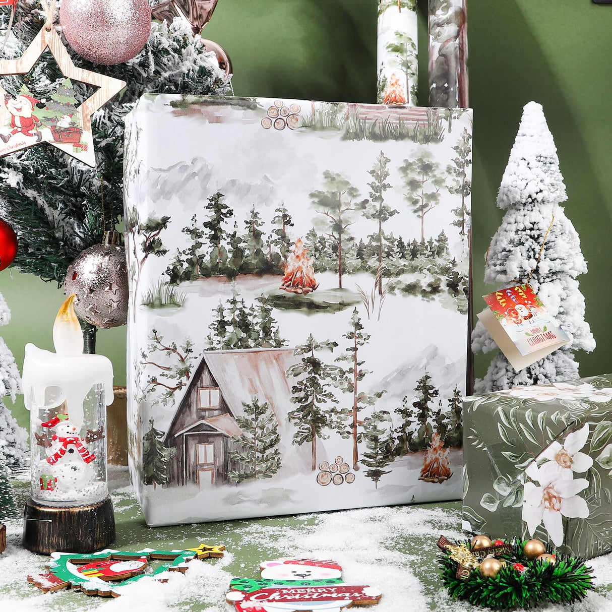 Vnaaem Forest Wrapping Paper 4 Watercolor Holiday Style Gift Wrap Paper Bulk Christmas Tree for Christmas Winter Wedding Baby Shower - 20 X 28 Inches 8 Folded Sheet Vnaaem