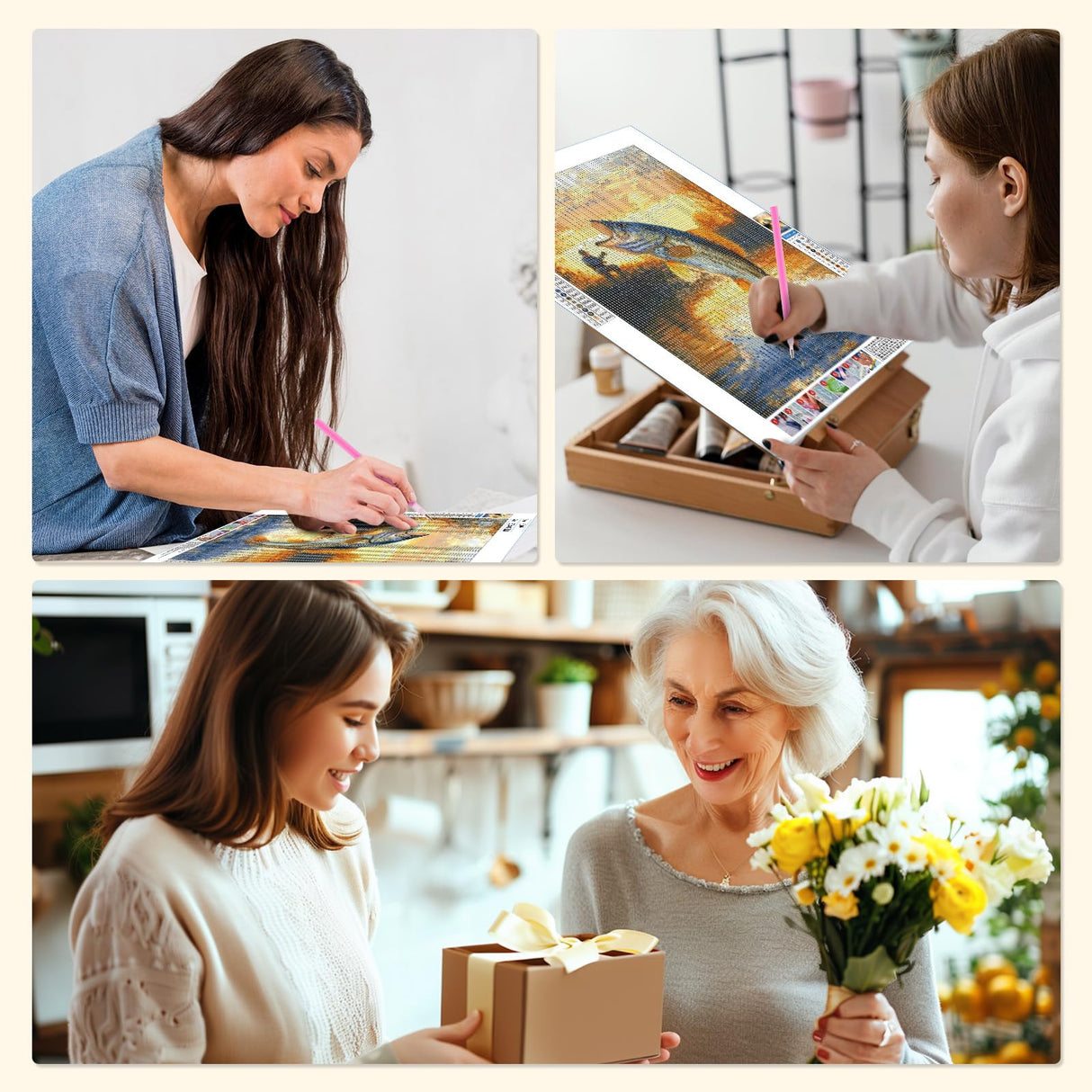 MISCER Fishing Diamond Art Kits for Adults, Fisherman Diamond Painting Kits for Beginners, 5D Full Drill Round Paint with Diamonds Pictures, Gem Art Painting DIY Crafts Kit Decor 12x16inch MISCER