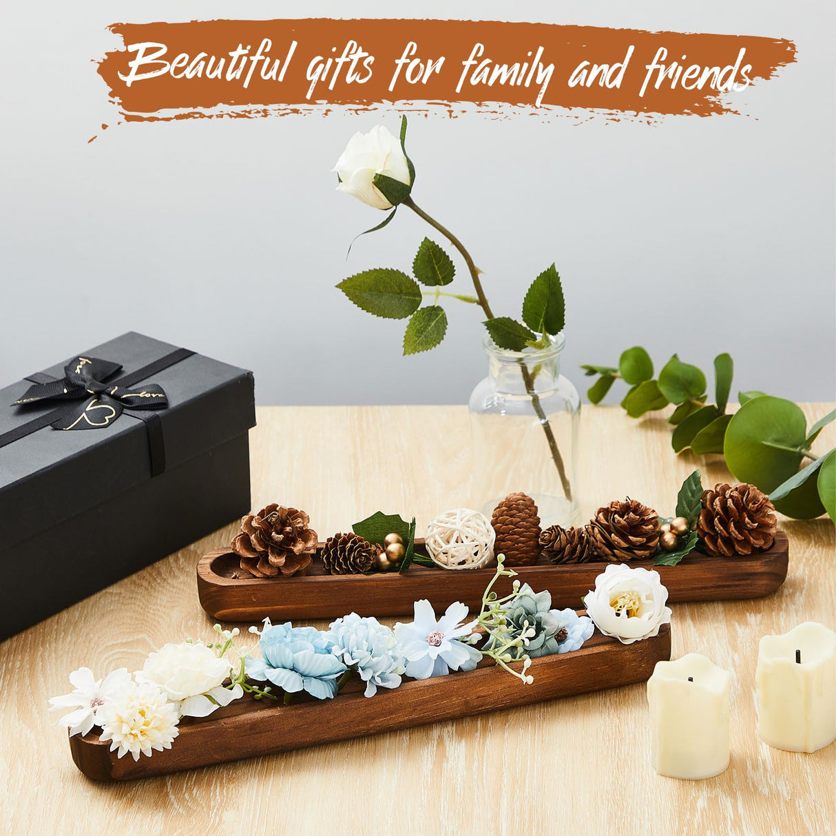 Thyle 2 Set Small Dough Bowls 12 x 1.7 x 1 Inch Wood Tray Hand Carved Narrow Decorative Bowl Canoe Style Long Tray for Candle Making Rustic Table Centerpiece Home Display Accessories Thyle