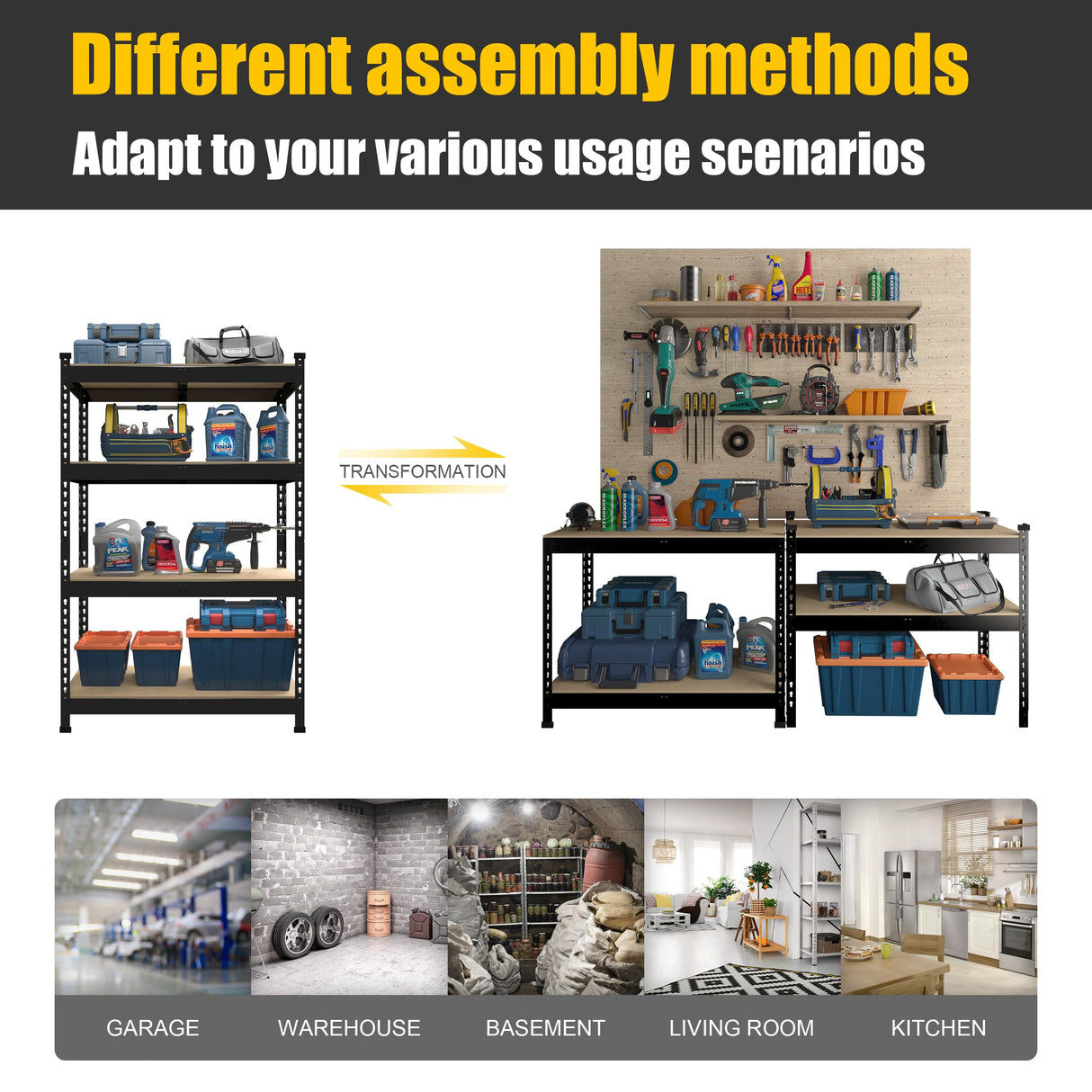 PrimeZone 4 Tier 36" W x 16" D x 55" H Storage Shelves - 3 Pack Adjustable Garage Storage Shelving, Heavy Duty Metal Storage Utility Rack Shelf Unit for Warehouse Pantry Closet Kitchen, Black PrimeZone