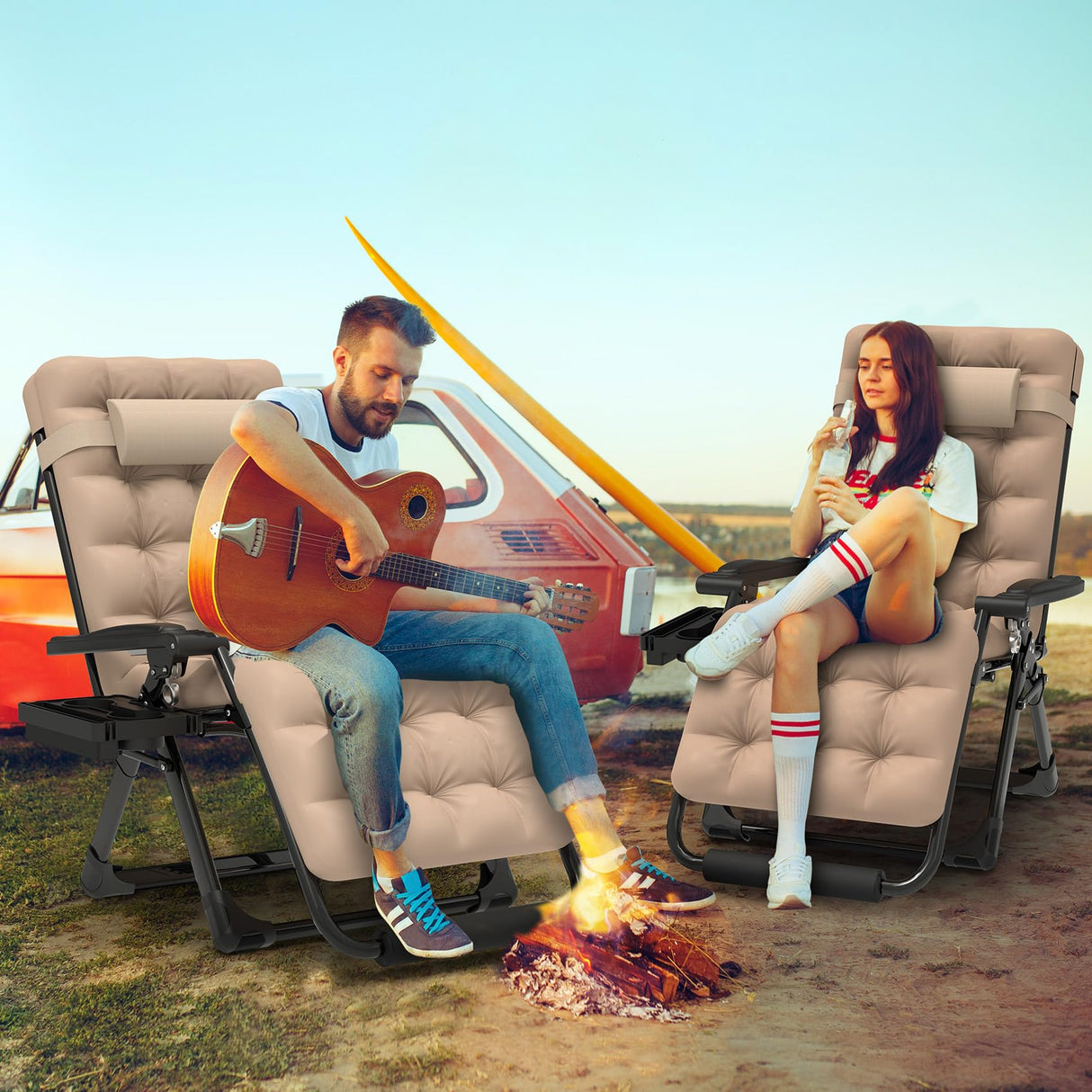 ZENPETIO 29In XL Zero Gravity Chair w/Cushion, Zero Gravity Recliner Lounge Chair for Indoor and Outdoor, Reclining Camping Chair for Lawn, Anti Gravity Chair with Cup Holder and Footrest, 440LBS ZENPETIO