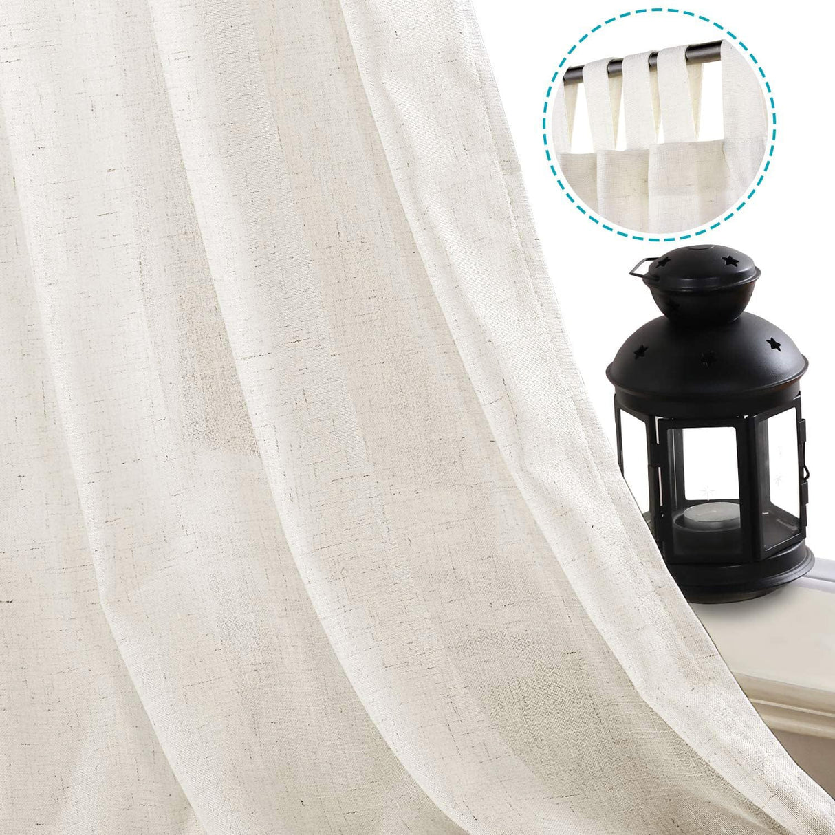 H.VERSAILTEX Natural Linen Tab Top Curtains 84 Inch Length for Living Room 2 Panel Drape Semi Sheer Neutral Country Rustic Farmhouse Boho Curtain Bedroom Muslin Look Light Filtering, Heathered Natural H.VERSAILTEX