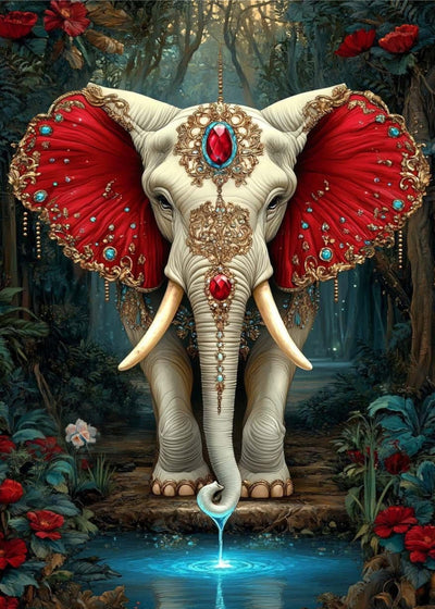 WGSMGL 5D Diamond Art Set, Elephant for Adult Beginners, DIY Full Round Diamond Diamond Painting Set, Diamond Dot Gem Art Crystal Easy Elephant Painting, Home Wall Decoration 12X16 Inch