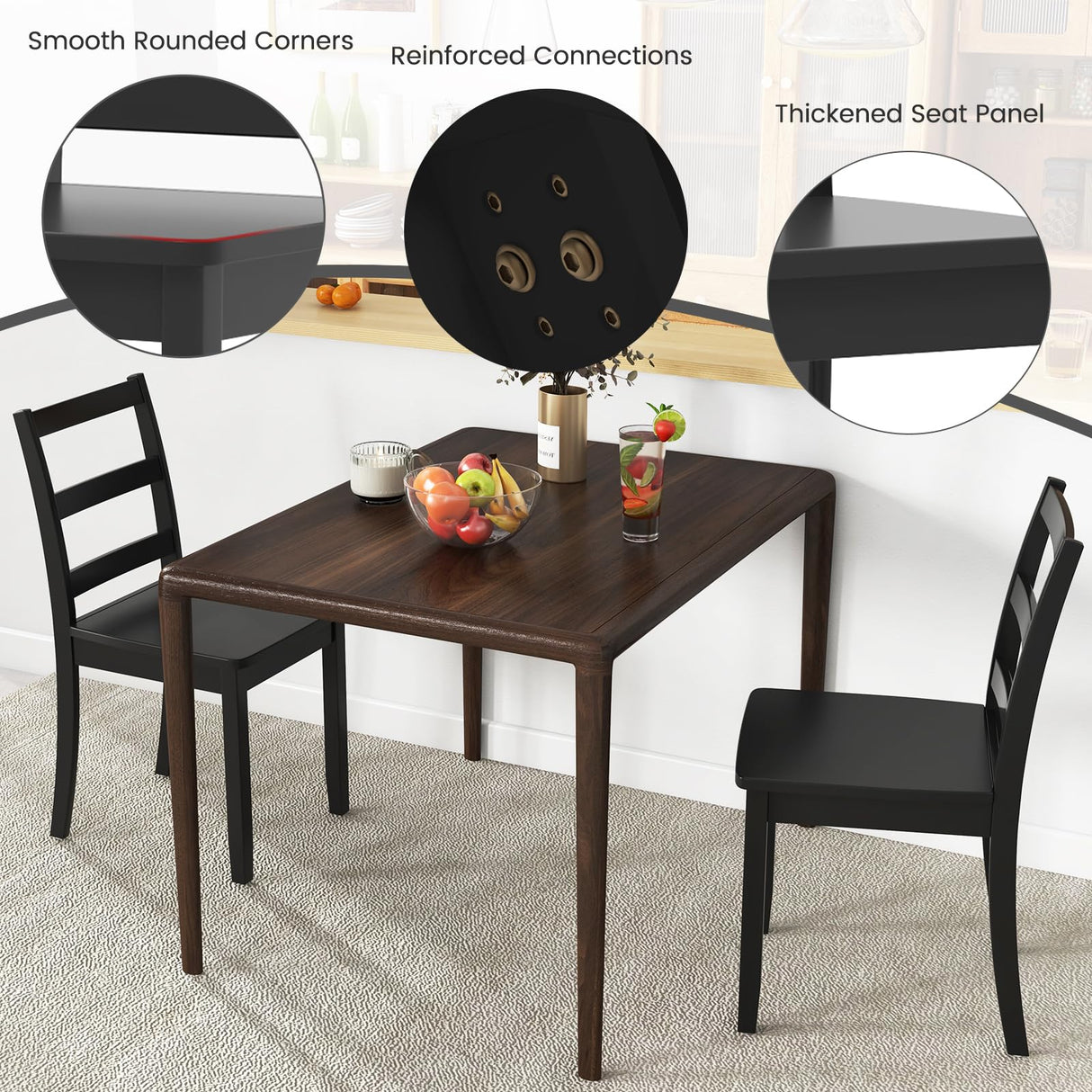 GOFLAME Dining Chairs Set of 2, Ladder Back Side Chairs with Solid Rubber Wood Legs & Non-Slip Food Pads, 2-Pack Space-Saving Armless Dining Chairs GOFLAME