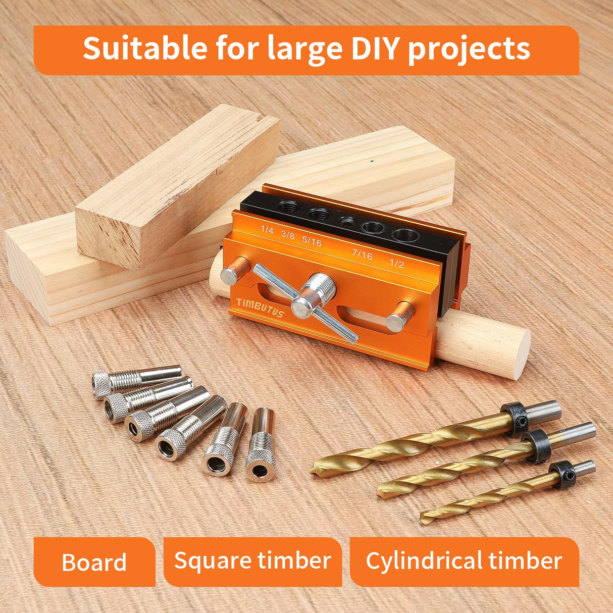 Self Centering Doweling Jig Kit - Adjustable Width Dowel Jig Kit for Straight Holes, Biscuit Joiner Set, 6 Bushings, 3 Size Drill Bits - Woodworking Precision Tool TIMBUTUS