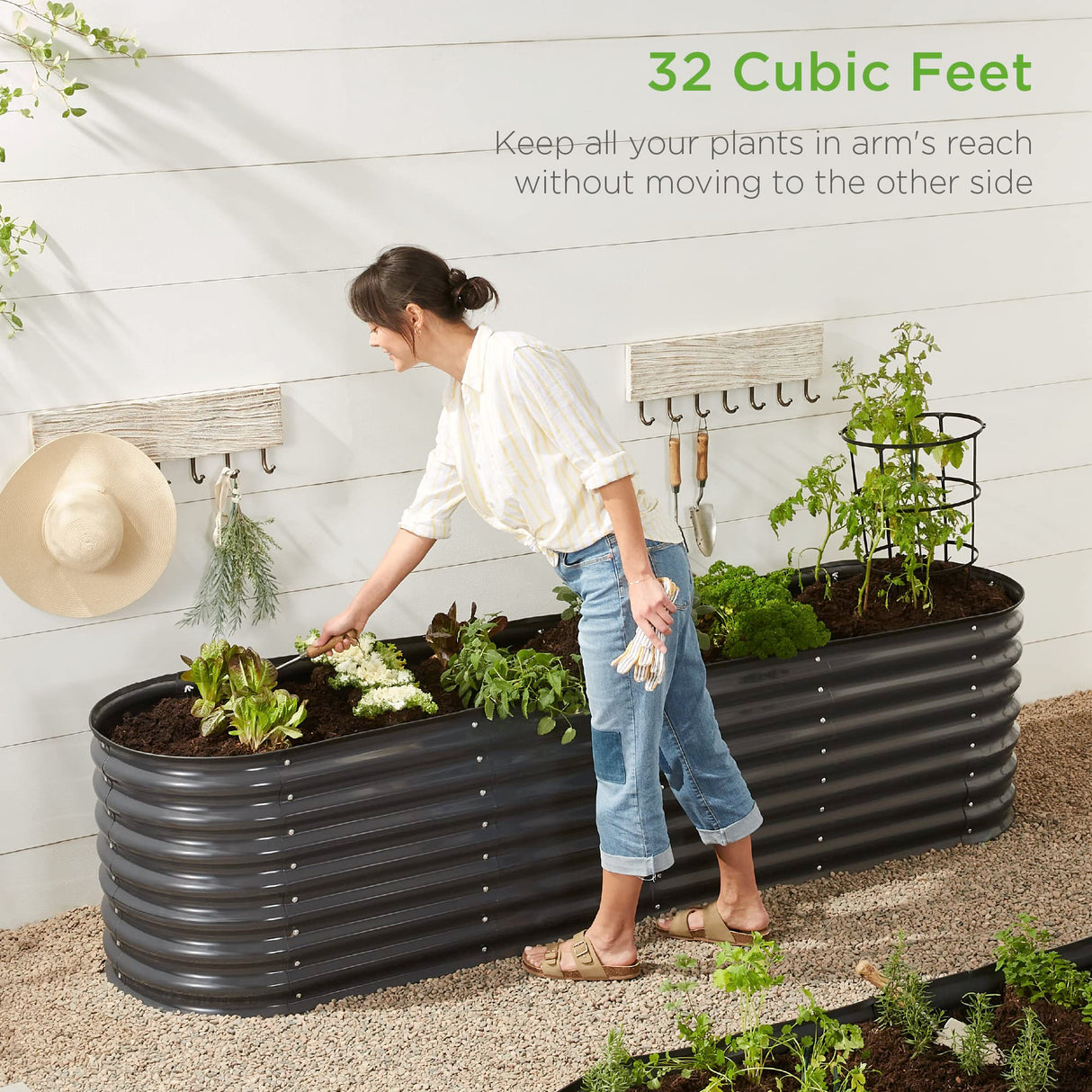 Best Choice Products 8x2x2ft Metal Raised Garden Bed, Oval Outdoor Deep Root Planter Box for Vegetables, Herbs w/ 4 Support Bars, 215 Gal Capacity - Charcoal Best Choice Products