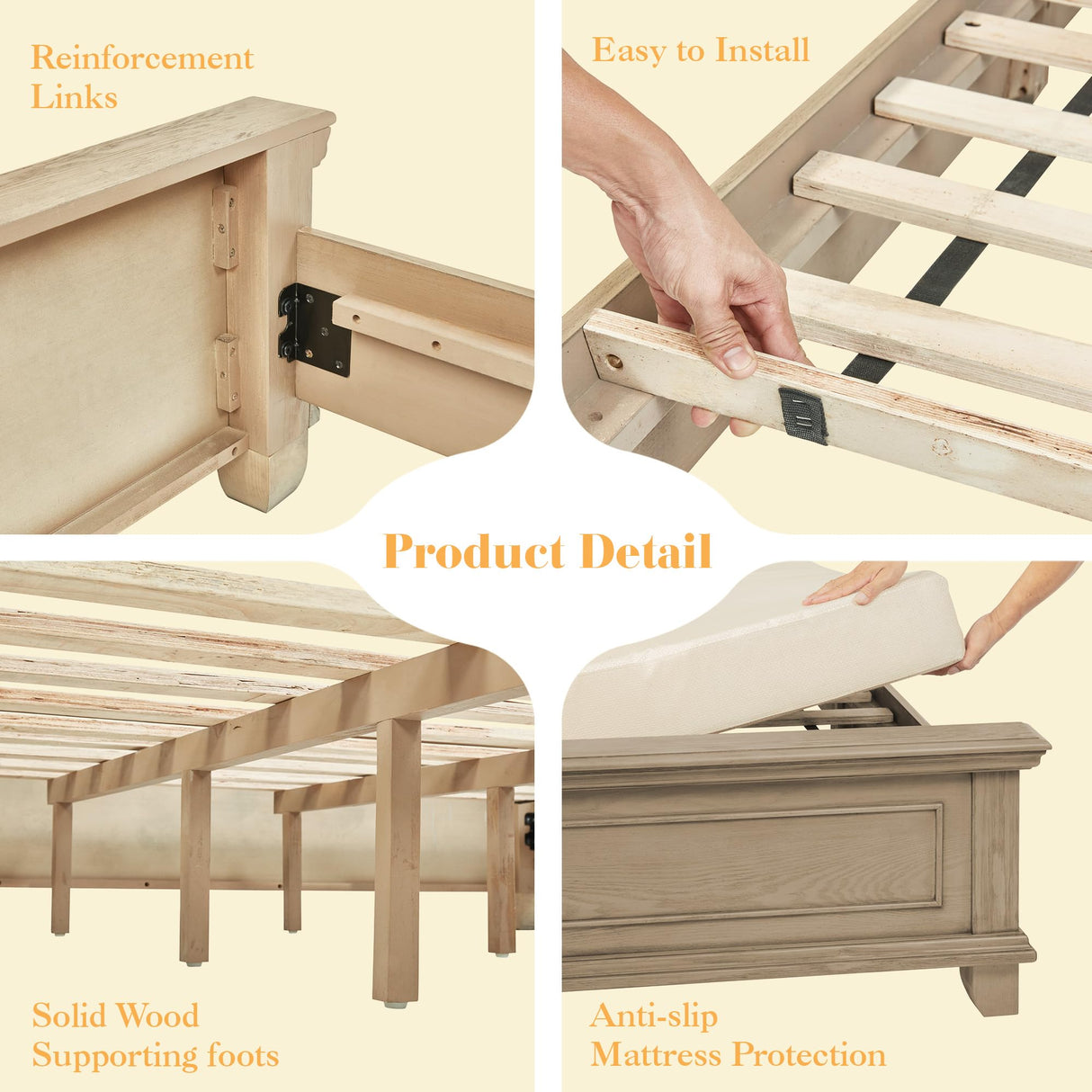 LUXOAK Solid Pine Wood King Bed Frame with 69" High Upholstered Headboard, Transitional Style Platform Bed, No Box Spring Needed & Easy Assembly, Button-Tufted Chenille Fabric, Antique Taupe LUXOAK