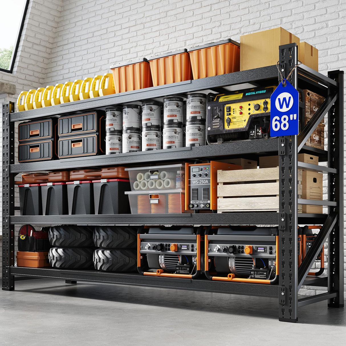 Yizosh 68" W Metal Garage Storage Shelves,Heavy Duty Adjustable Steel Organization Shelving,Utility Rack Shelf,68" W x 24" D x 63" H for Basement,Warehouse,Industrial Yizosh