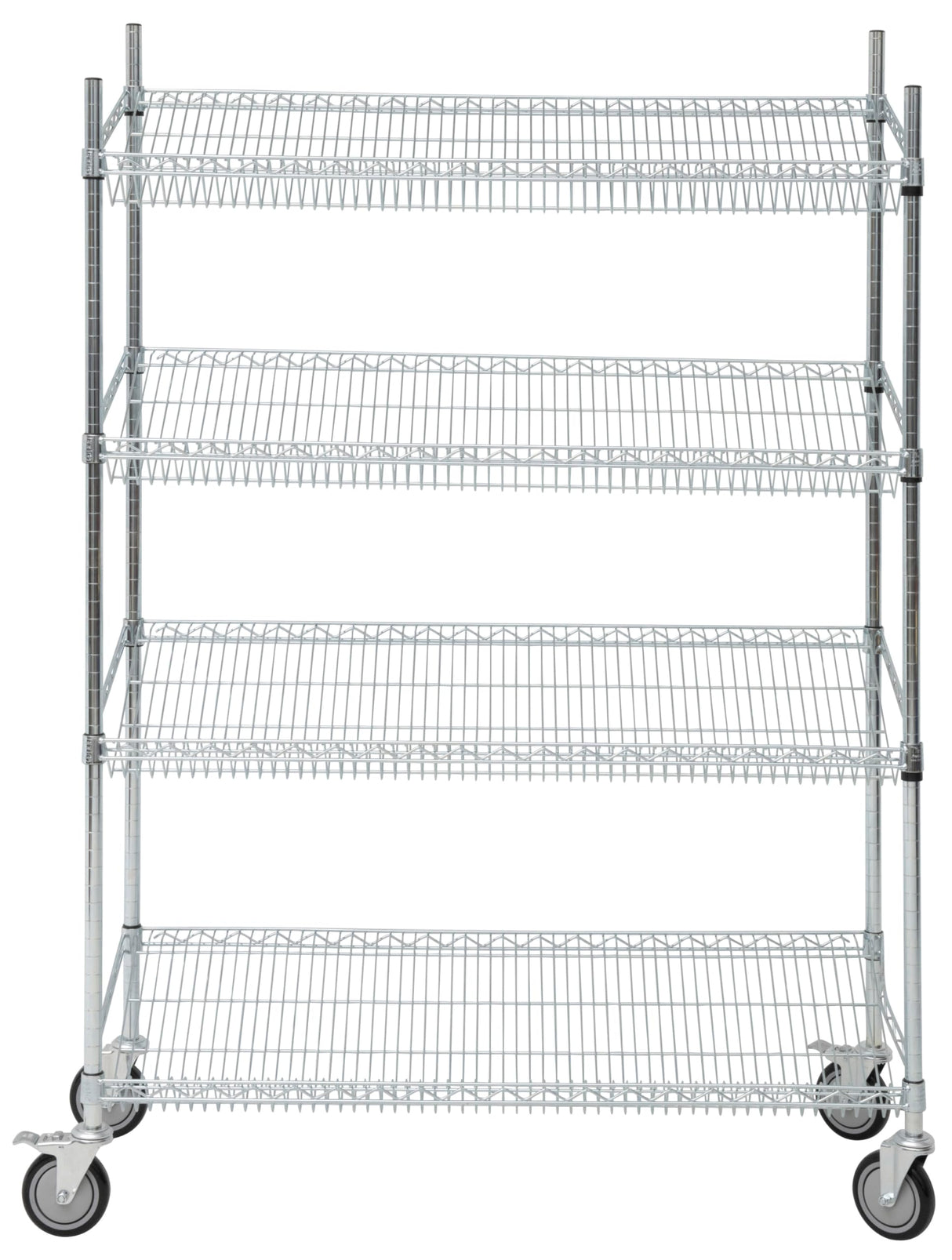 Value Series Commercial 4-Tier Slanted Wire Shelving Unit, 48" W x 18" D x 69" H, Chrome Merchandising Rack, Mobile Storage Unit for Stores, Restaurants, Garage, Office Value Series