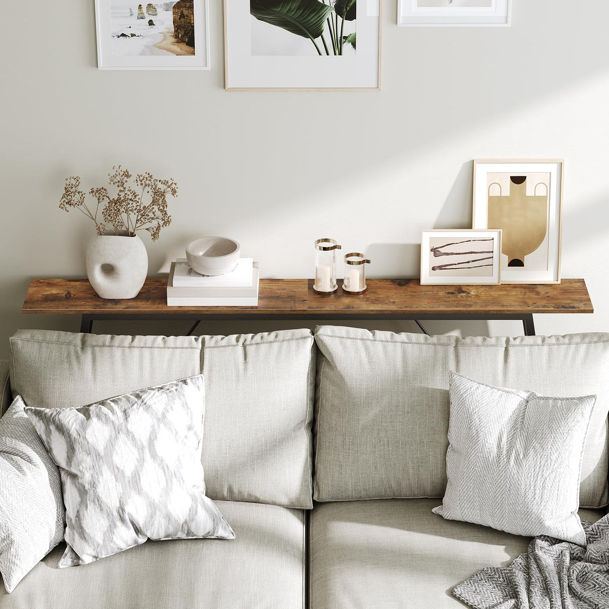 YATINEY 55" Narrow Console Table, Long Skinny Sofa Tables, Industrial Entryway Table, Behind Couch Table Skinny, 2-Layer Hallway Table for Entryway, Living Room, Foyer, Rustic Brown and Black CT14BR YATINEY