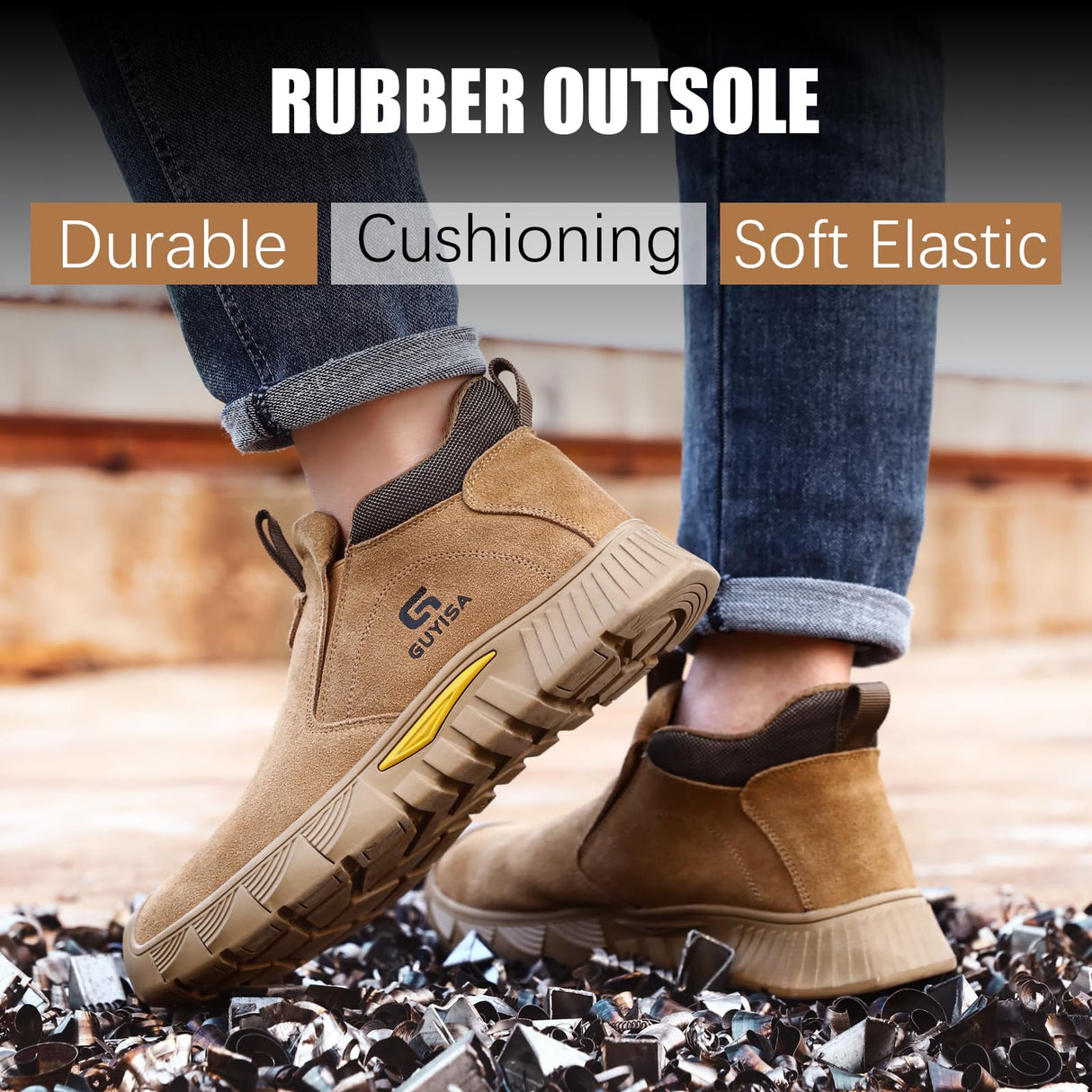 GLANOUDUN Welding Work Boots for Men Slip on Steel Toe Boots Soft Men's Steel Toe Shoes Safety Toe Work Shoes Indestructible Construction Boots Welder Boots,Brown GLANOUDUN