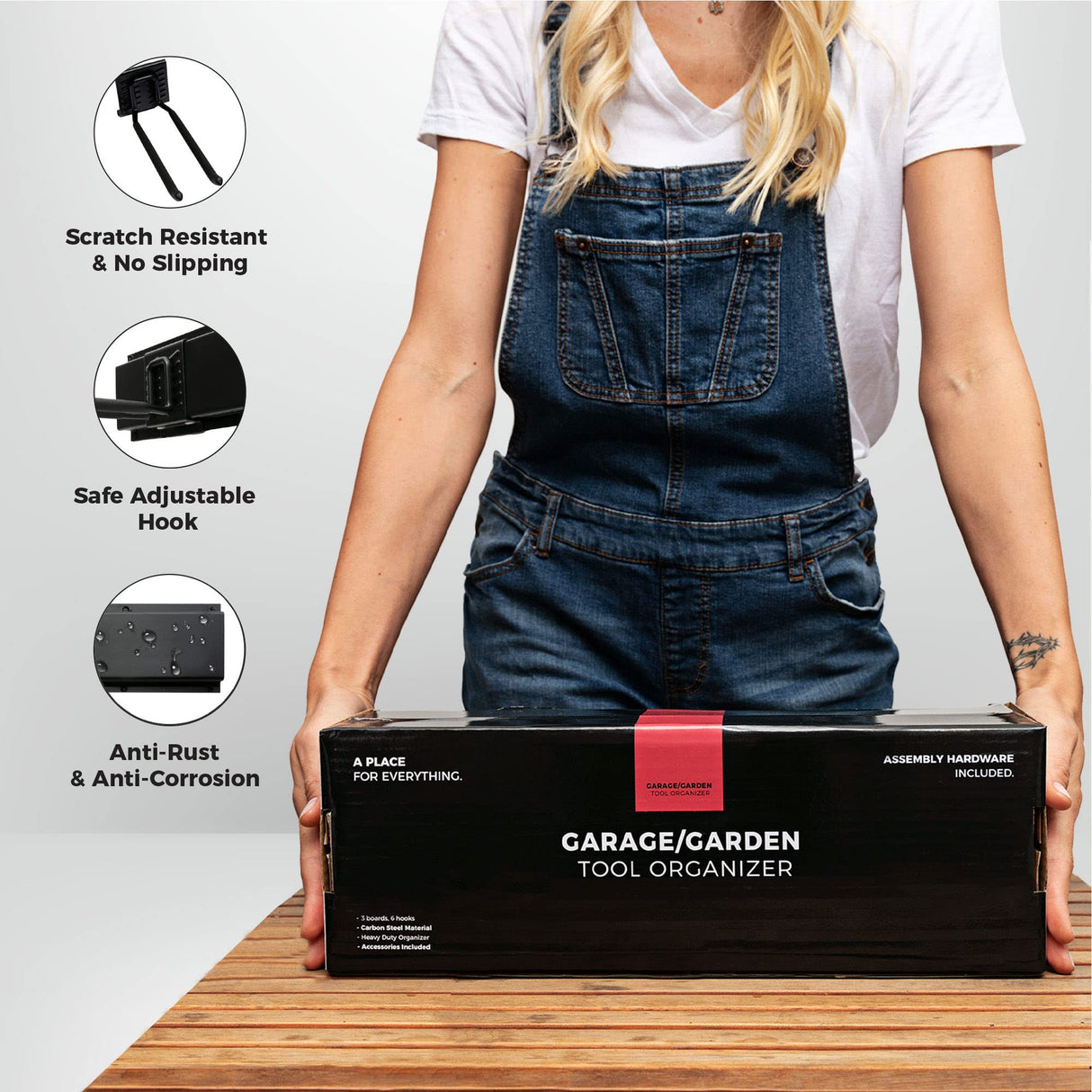 TIDYME Garage Tool Organizer Wall Mount - 64 inches - Sturdy Storage Rack with Adjustable Hooks, Anti-Rust - Easy Installation, 400lbs Capacity - Garden Tool Organizer (04 Racks & 08 Hooks) TIDYME