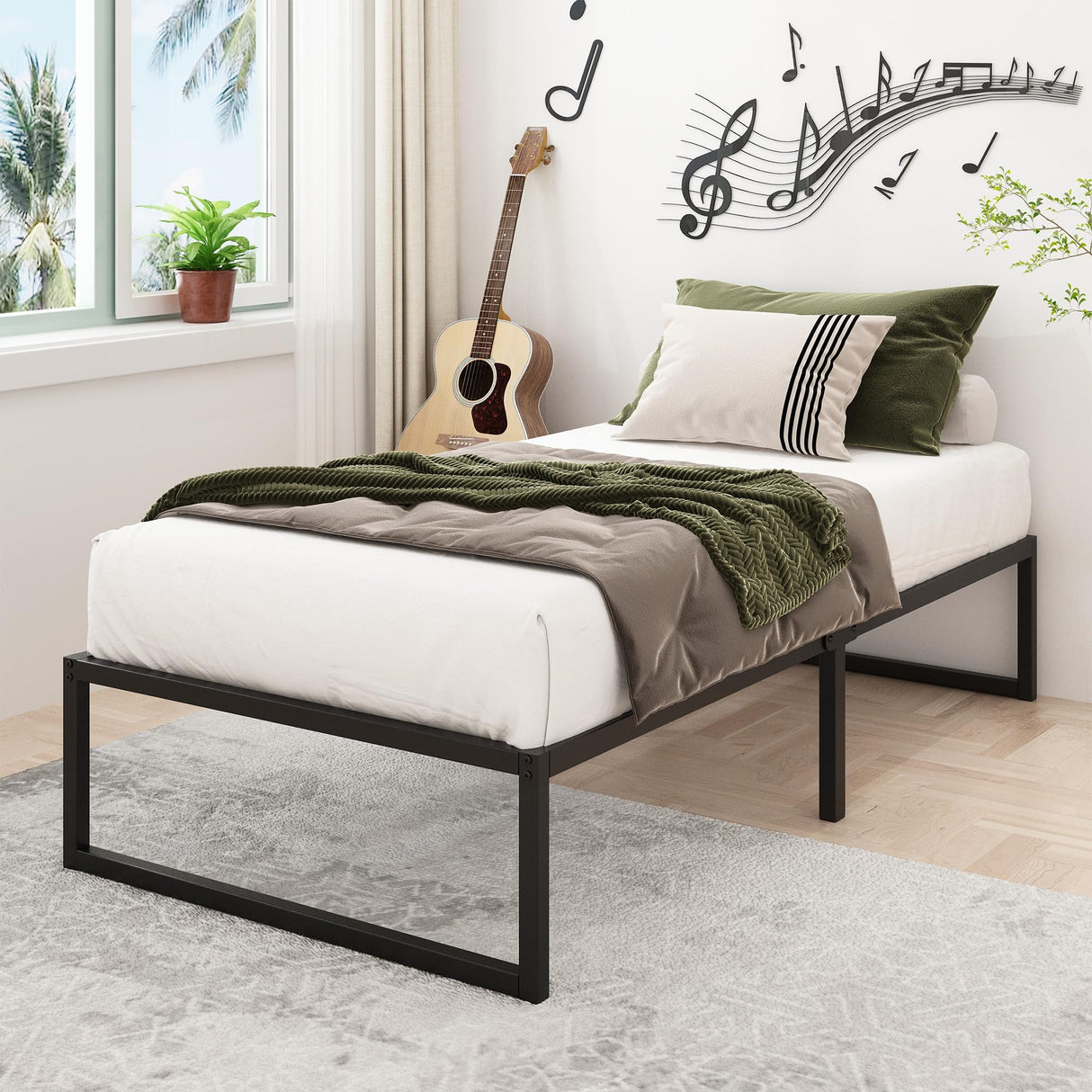 Lutown-Teen 14 Inch Twin XL Bed Frames Heavy Duty Sturdy Metal Platform Bed Frame No Box Spring Needed, Noise Free, Easy Assembly, Black Lutown-Teen