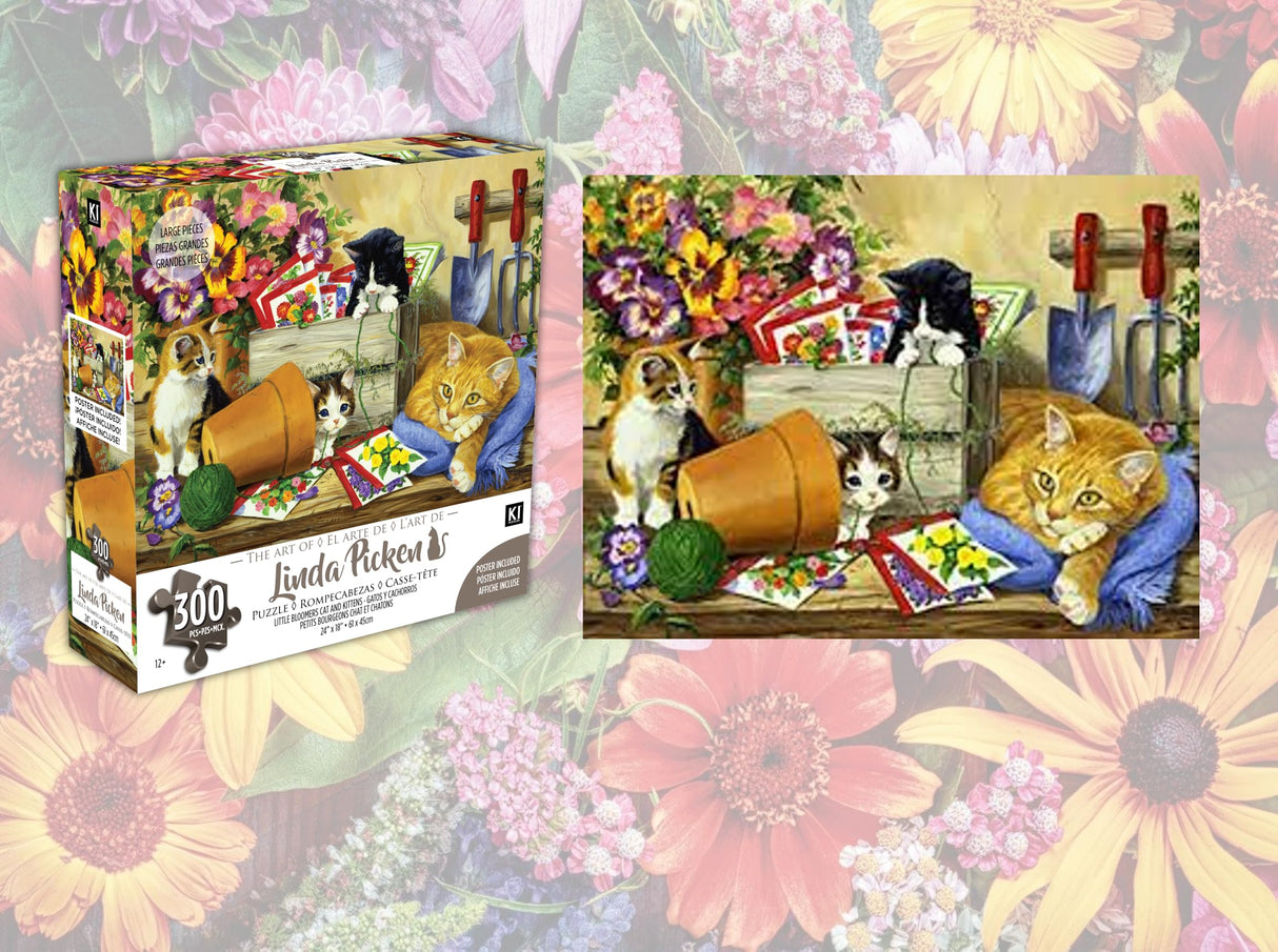 300 Piece Puzzle for Adults Linda Picken Little Bloomers Cat & Kittens 24 x 18 Cute Jigsaw by KI Puzzles KI Puzzles