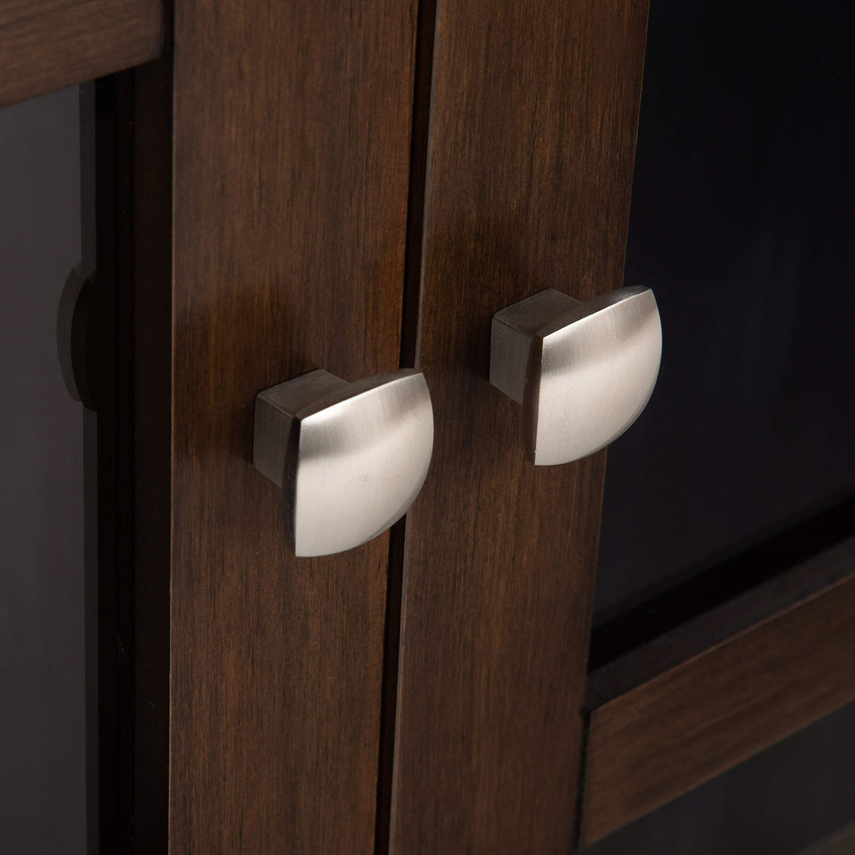 SIMPLIHOME Acadian SOLID WOOD 39 inch Wide Transitional Medium Storage Cabinet in Natural Aged Brown, with 2 Tempered Glass Doors, 4 Adjustable Shelves SIMPLIHOME