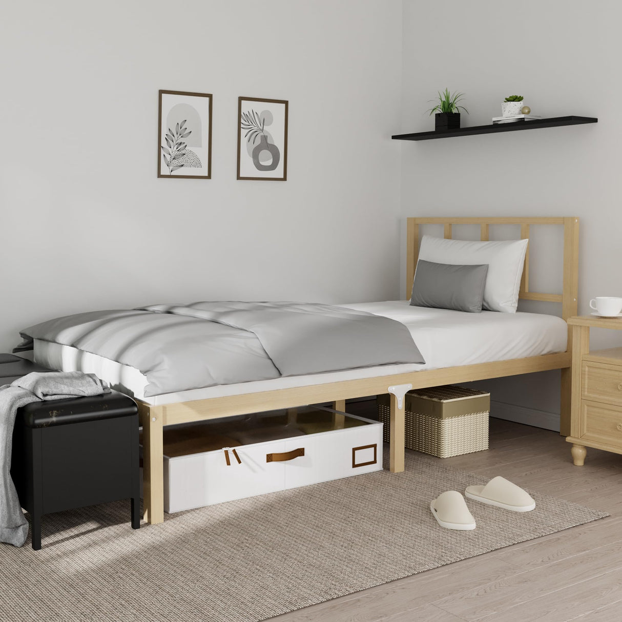 14 Inch Bamboo Bed Frame – Solid Wood Platform Bed Frame, Strong and Stable, with Non-Slip Slats for Support, No Box Spring Needed, Easy to Assemble, Noise-Free (Natural with Headboard, Twin) BambooSync