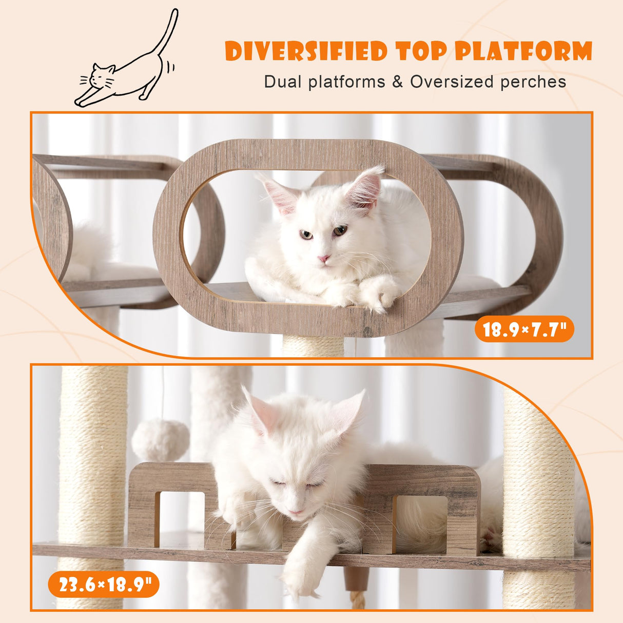 Heybly Cat Tree with Litter Box Enclosure, 76.8-inch Wooden mainecoons Cat Tower with Food Station,Extra Large Platforms, Modern Big Cat Condo Furniture with All-sisal Scratching Post, Greige HCT111SG Heybly