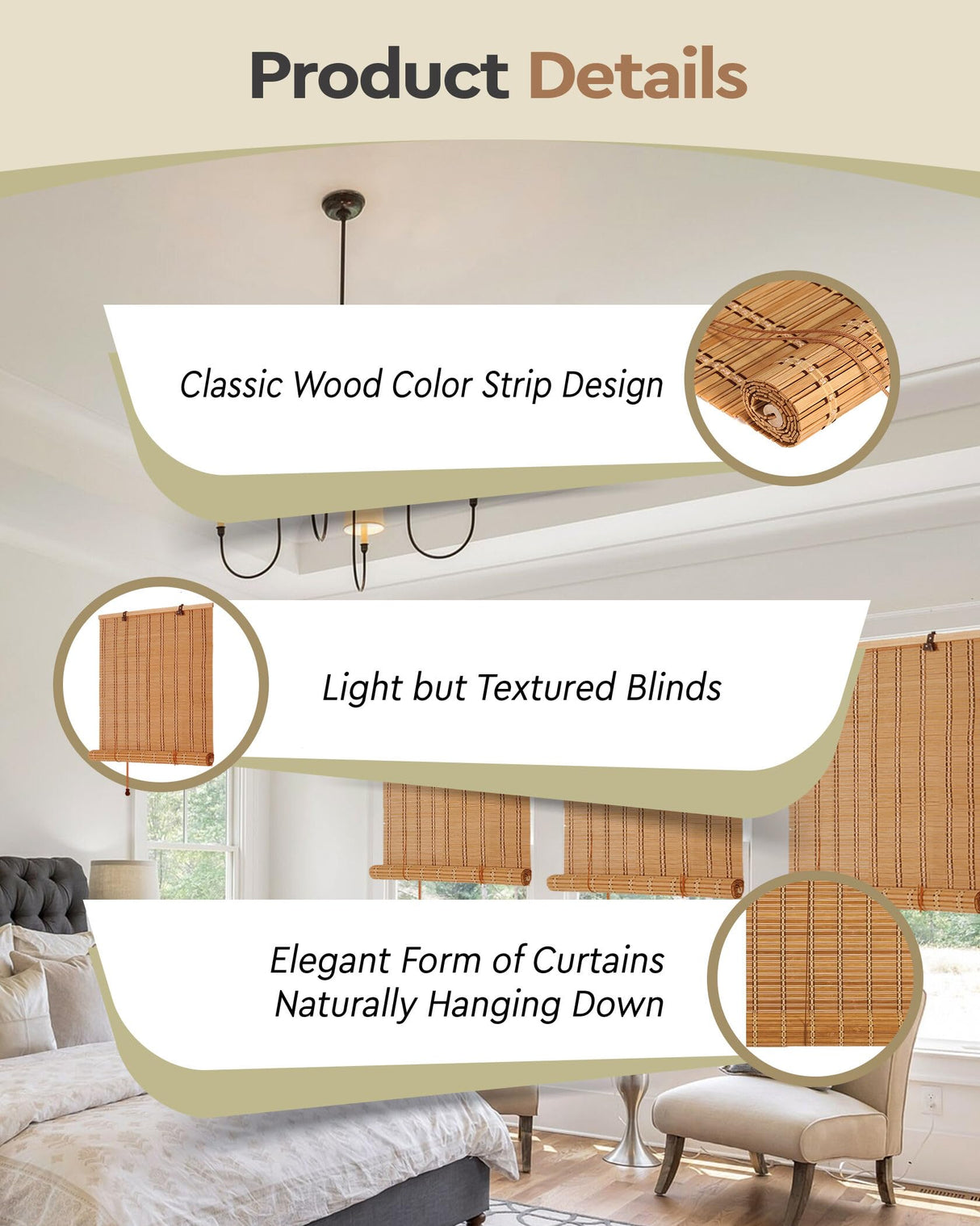 FoundGo 30" W*48" H Bamboo Roller Blinds, Retro Light Filtering Bamboo Curtains for Windows, Doorways FoundGo