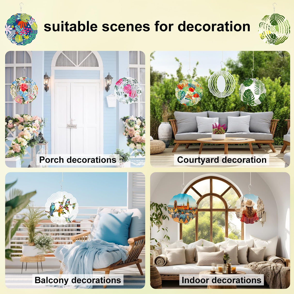 Bouiexye 12 Pack Sublimation Wind Spinner 8 Inches Blanks 3D DIY Wind Sculptures Stainless Aluminum Hanging Ornaments Wind Powered Kinetic Trim Decor for Yards Gardens Windows Porch Bouiexye