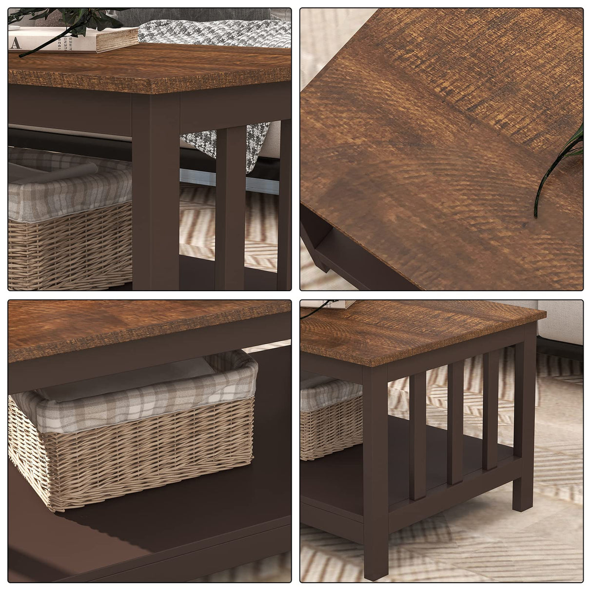 ChooChoo Farmhouse Coffee Table, Espresso Living Room Table with Shelf, 40 Inch ChooChoo