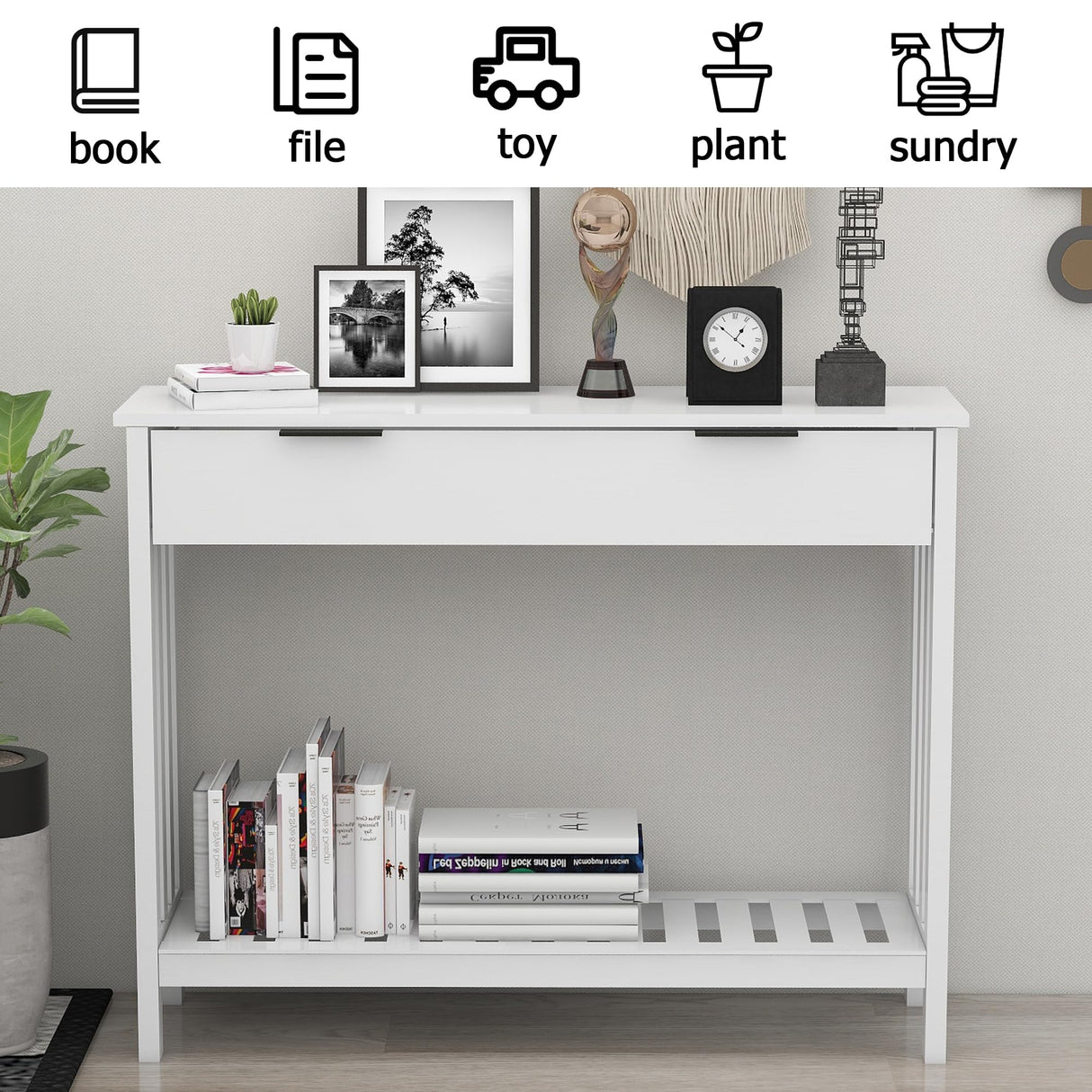 TaoHFE White Narrow Console Table with Storage Modern Wood Entryway Table with Drawer Hallway Table Sofa Tables for Living Room, Entrance Tables for Front Door Corridor, Office, White TaoHFE