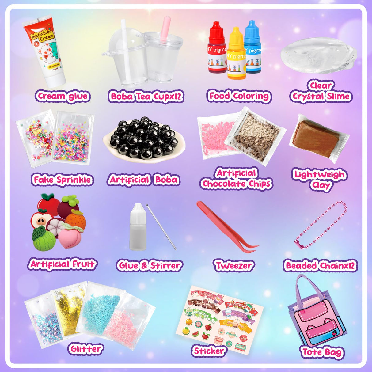Trubic 46PCS Slime Boba Tea Making Kit for Girls Ages 8-12, DIY Pretend Play Food Toys, Bubble Tea Cups, Bag, Clear Slime, Add-ins, Making Miniature Food, Party Favors for Kids 6 7 9 10 11 Trubic