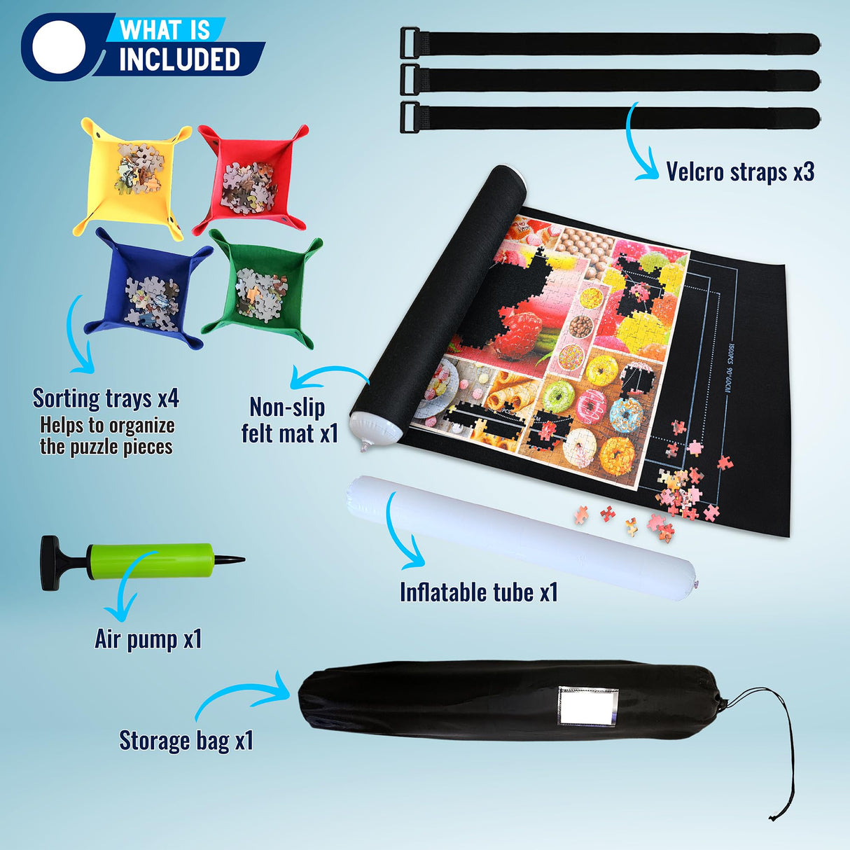 Jigsaw Puzzle Mat Roll Up Fits 500 1000 1500 Pieces Felt mat Puzzle Mats Stow and Go Puzzle Saver, Puzzle Board Storage Puzzle Roll up Mat Puzzle Keeper Holder Organizer (Black) Gourbette