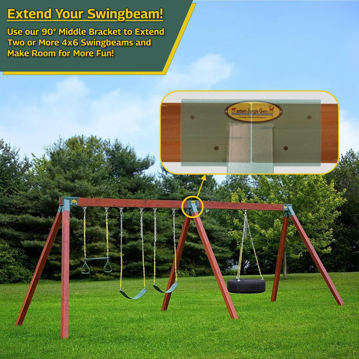 Easy 1-2-3 90° A-Frame Swing Set Bracket Heavy Duty for Ez, Simple Install - DIY Swing Set Parts Eastern Jungle Gym