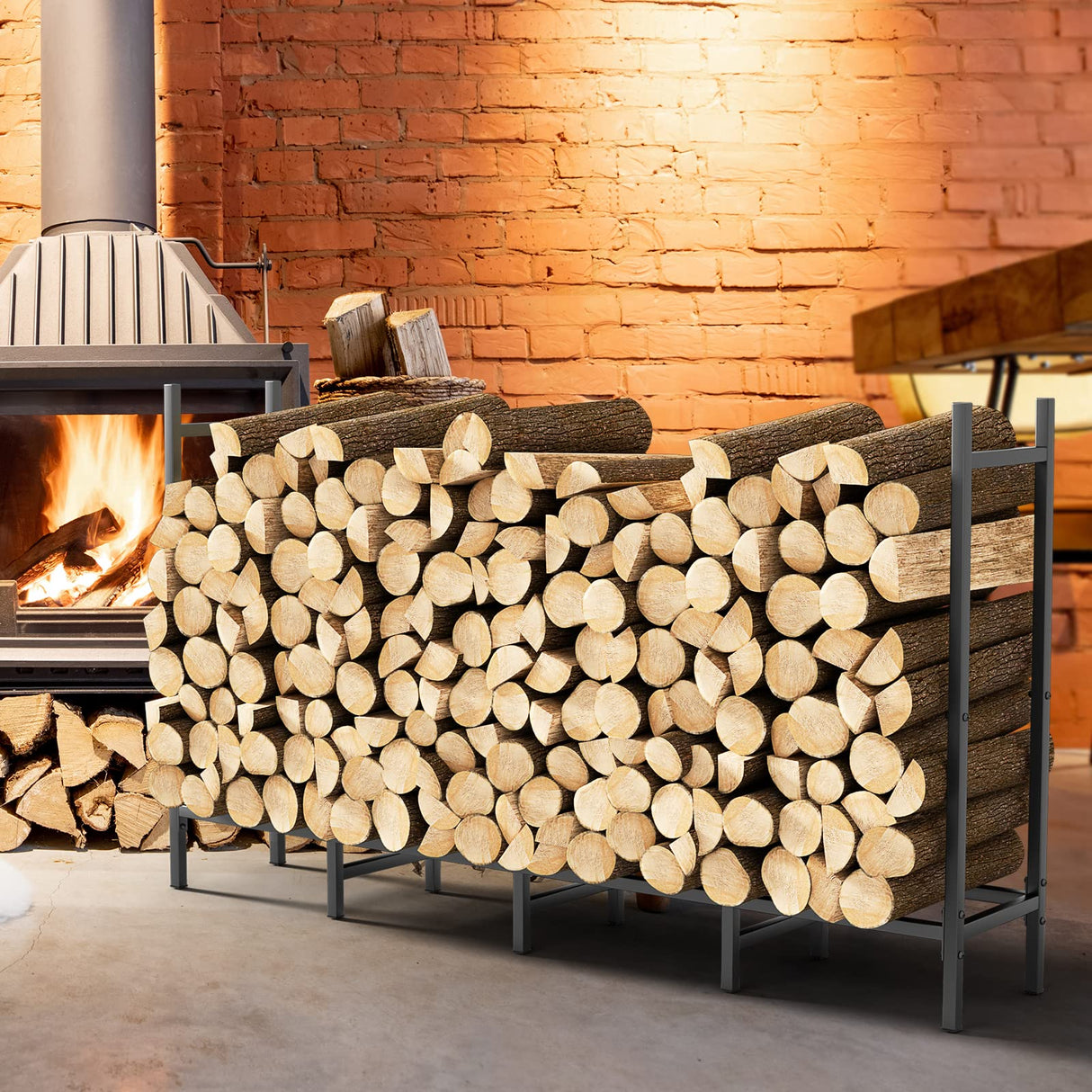 5.3ft Outdoor Indoor Firewood Rack Holder for Fireplace Wood Storage, Adjustable Fire Log Stacker Stand, Heavy Duty Logs Stand Stacker Holder for Fireplace Metal Lumber Storage Carrier Organizer NANANARDOSO
