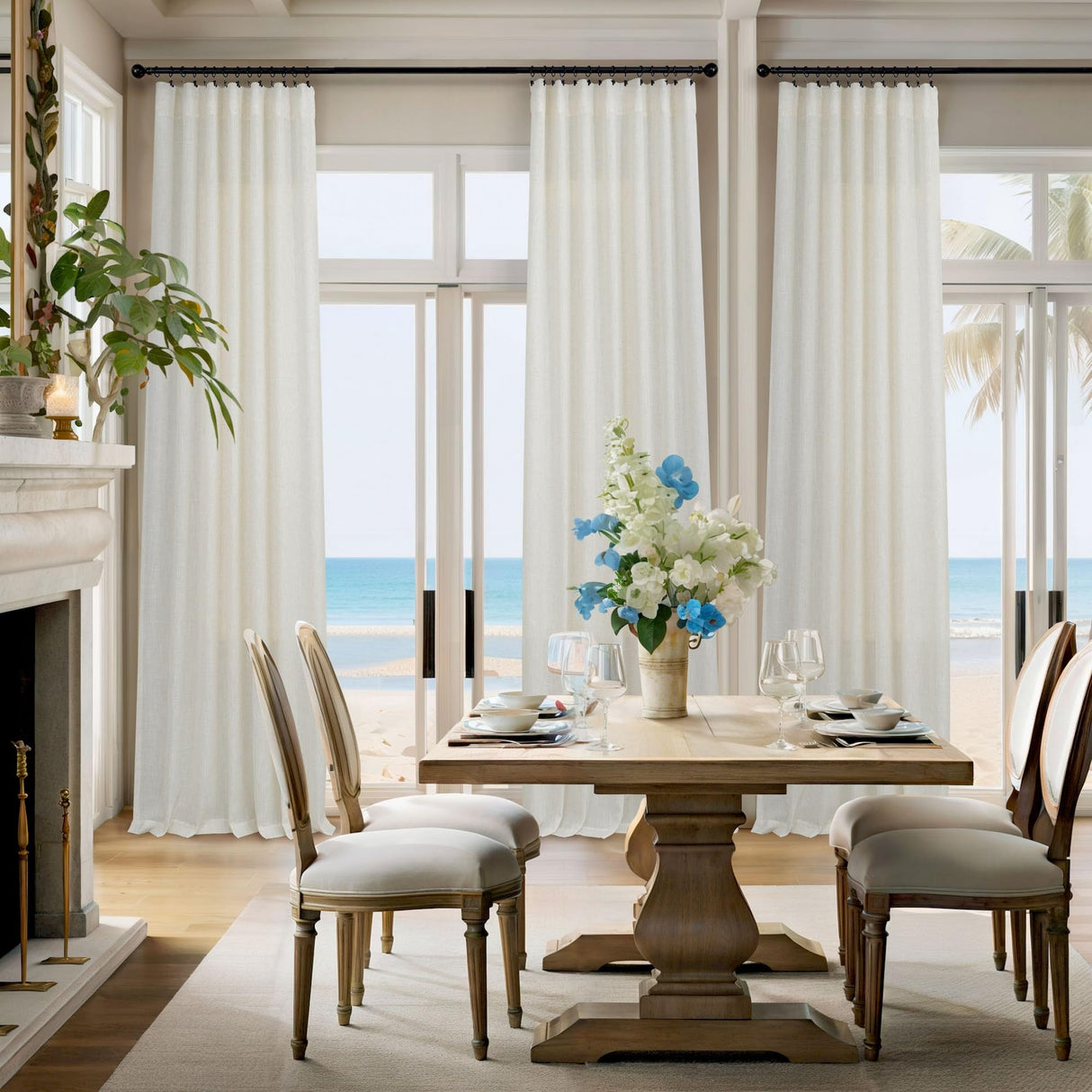 Natural Linen Curtains 108 Inches Long for Living Room 2 Panels Set Loop Pocket Back Tab Draperies Neutral Earth Tone Soft Cotton Textured Semi Sheer Linen Curtains for Large Window Vertical 9 FT Tall Pitalk