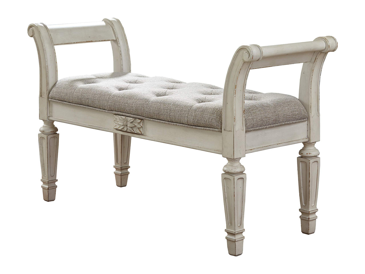 Signature Design by Ashley Realyn French Country Upholstered Tufted Accent Bench, Antique White Signature Design by Ashley