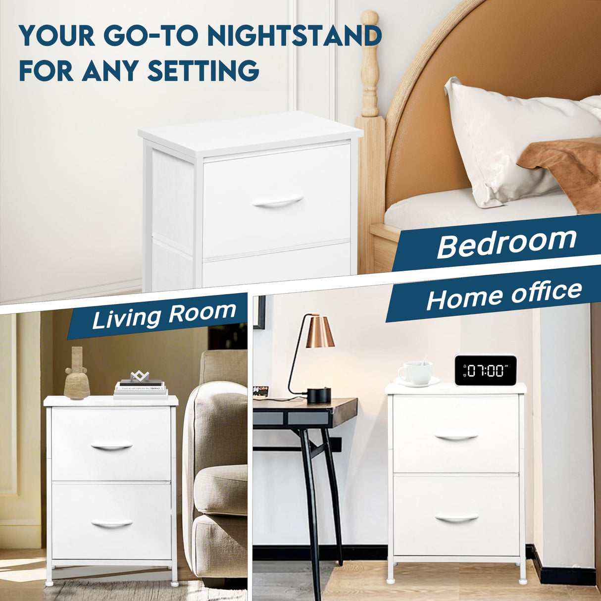 LOFTEY White Nightstand, Bedside Table with 2 Drawers, Small Kids Night Stand for Bedroom, Bed Side Table with Storage, 15.7" L x 11.8" W x 21" H LOFTEY