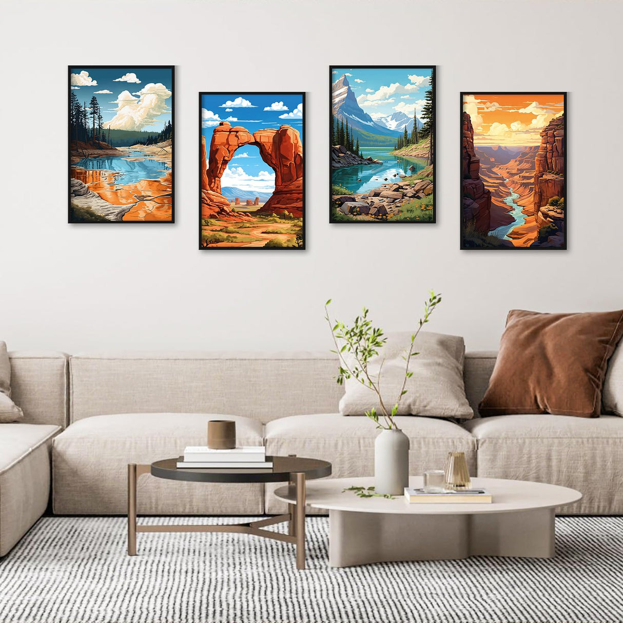 4 Pack Framed Paint by Numbers Kit for Adults with Wooden Easel, National Park Paint by Numbers with Frame for Beginner, Landscape Adult Paints by Number Kits on Canvas Framed for Wall Decor 8 x 12 In Camocin