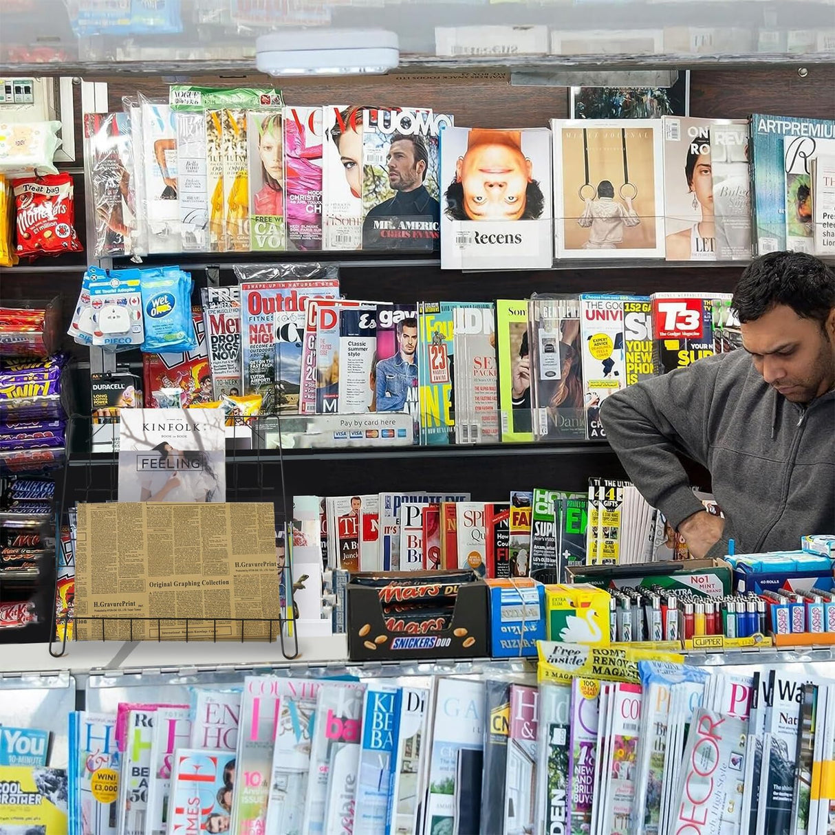 NEESEEYEE Wire Magazine Rack with 4 Open Tiers Book Signing Rack Tabletop Display Stand Holds Both Magazines and Brochures Display Rack Wire - Black NEESEEYEE