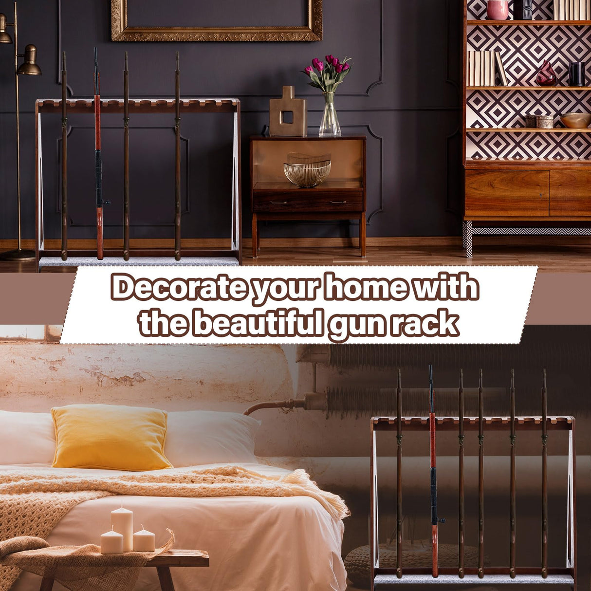 Yousoontic Indoor Gun Racks Freestanding Rifle Racks Gun Display Stand with Soft Padding Safe Heavy Duty Gun Storage for Cabinet Holder Accessories (Walnut,46.9 x 31.1 x 10.6 Inches) Yousoontic