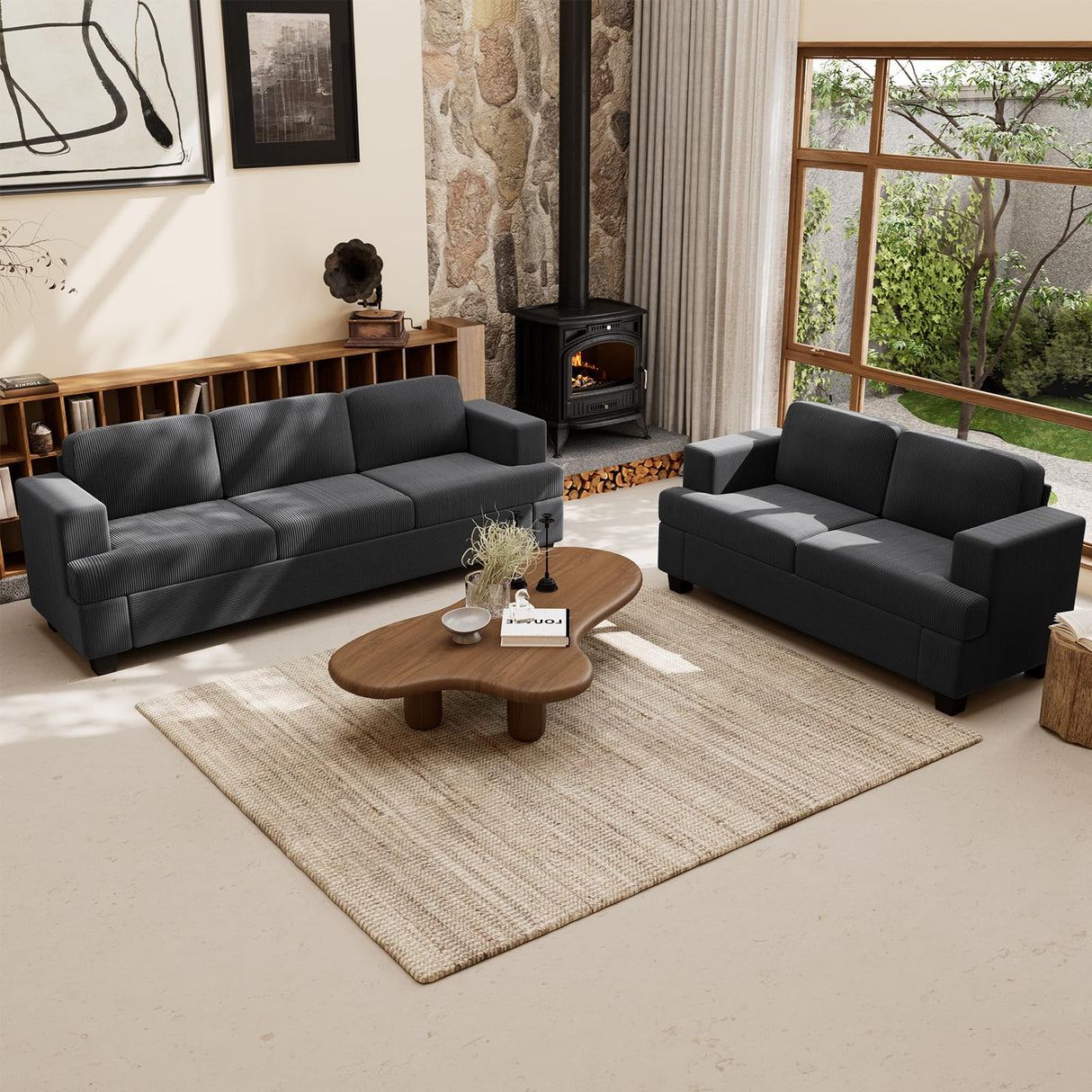 YOUDENOVA 63” Corduroy Loveseat Sofa Couch for Living Room, Small Couch with Deep Seat for Bedroom, Comfy Could Loveseat for Small Living Room, Black Corduroy YOUDENOVA