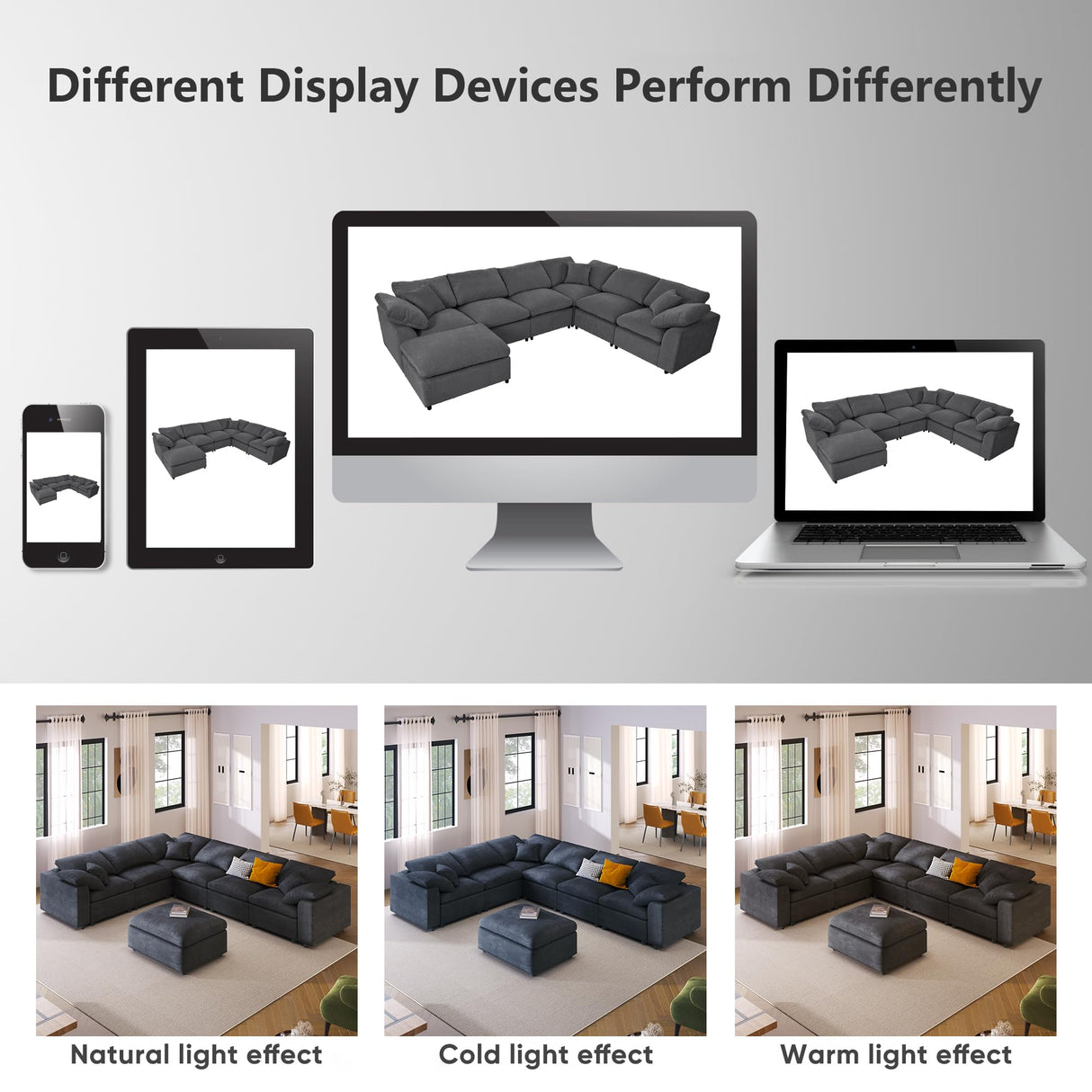 Tmsan 129.3" Oversized Modular Sectional Sofa, U Shaped Couch with Movable Ottoman, Large 7 Seater Corner Sofa for Living Room, Office, Spacious Space, Grey Tmsan