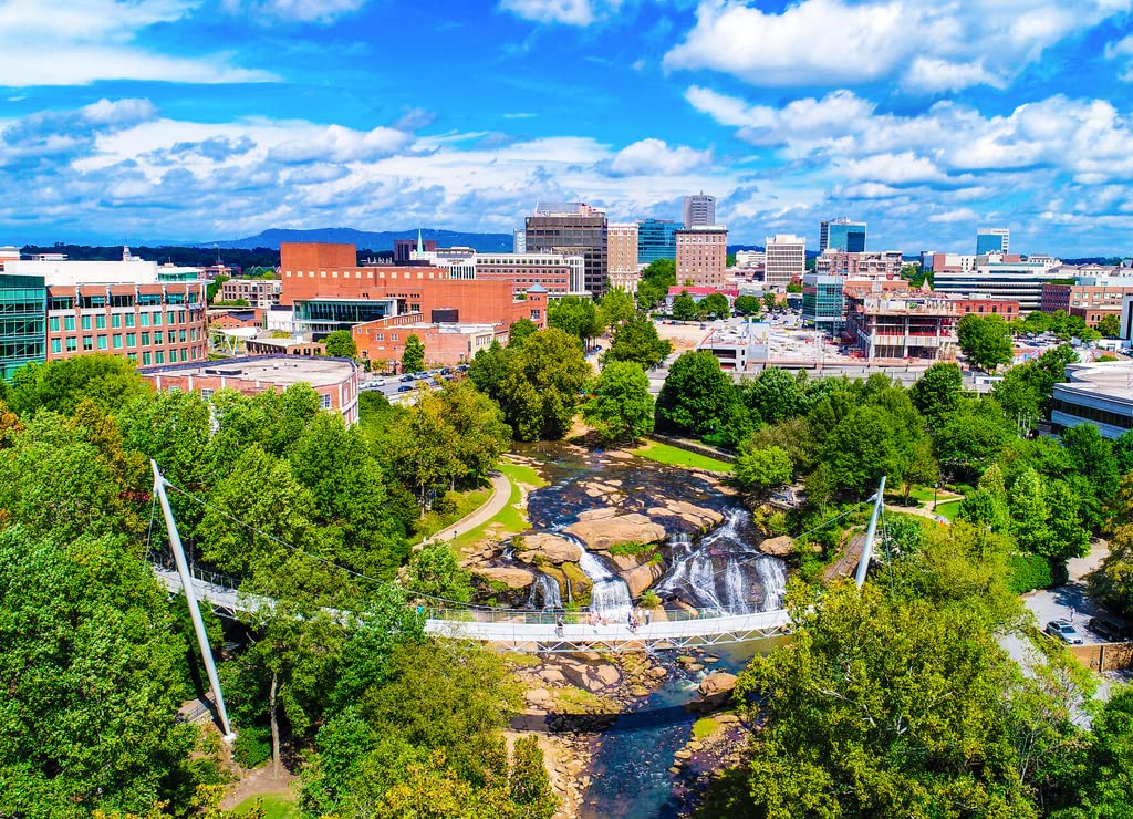 Noah Jigsaw Puzzle Falls Park and Liberty Bridge Panorama in Greenville, South Carolina, USA 1000 Pieces WoodArtSupply