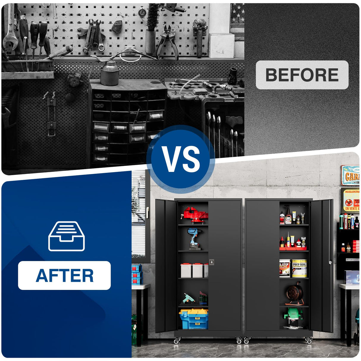 Fesbos Metal Rolling Storage Cabinet-74.6” Tall Steel File Cabinets with Wheels Lockable Doors and Adjustable Shelves-Black Steel Storage Cabinet for Home, School, Office, Garage Fesbos