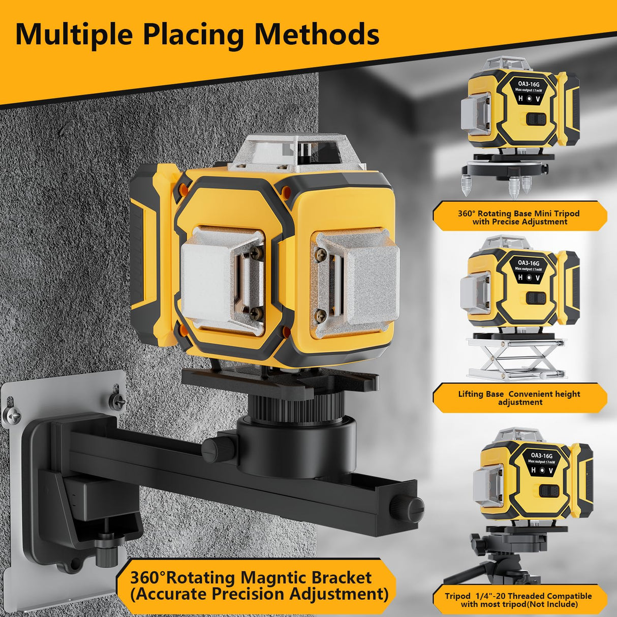 16 Line Laser Level 360 Self Leveling,Professional 4 x 360 Laser Level with Pulse Mode,4D Green Alignment Laser for Construction and Picture Hanging,with 2 Batteries,Magnetic Bracket,Hard Carry Case ENRIPRT