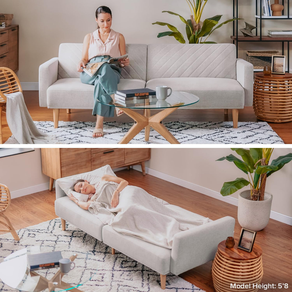 mopio Futon Sofa Bed, Couch, Small Sofa, Sleeper Sofa, Loveseat, Mid Century Modern Futon Couch, Sofa Cama, Couches for Living Room (Apricot Velvet) mopio