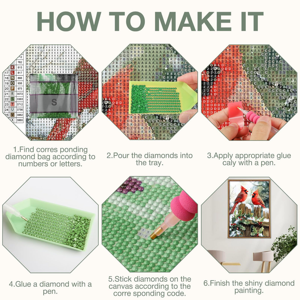 MEIYUDA Winter Cardinal Christmas Diamond Art Kits, 5D Cardinal Birds Full Drill Diamond Paintings for Adults, DIY Christmas Diamond Art Crafts for Home Walls Decoration or Presents 12x16inch MEIYUDA