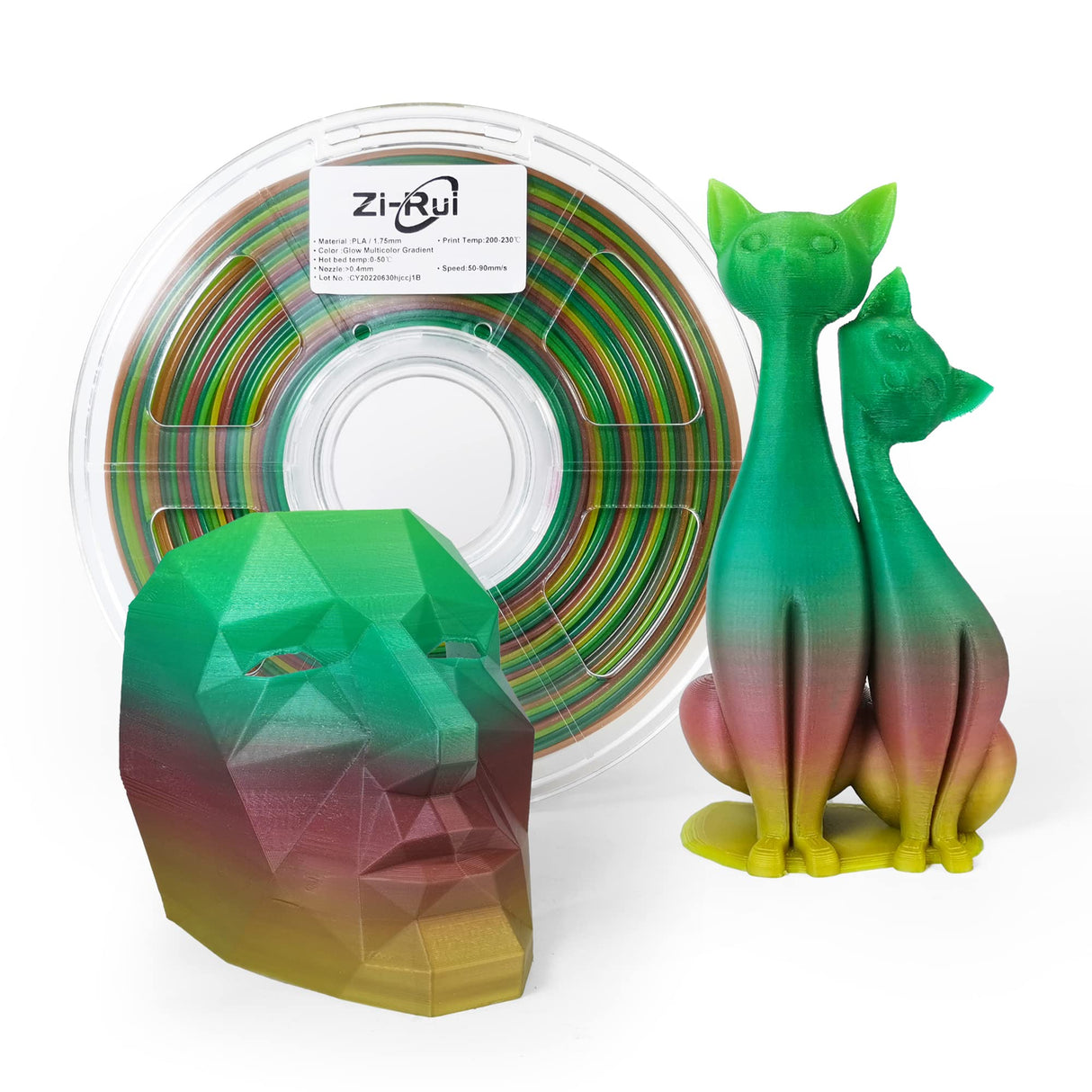 Zi-Rui 3D Printer PLA Filament, Glow in The Dark Multicolor Change, Rainbow Multicolor Gradient, 1.75mm 1KG/2.2lbs Zi-Rui